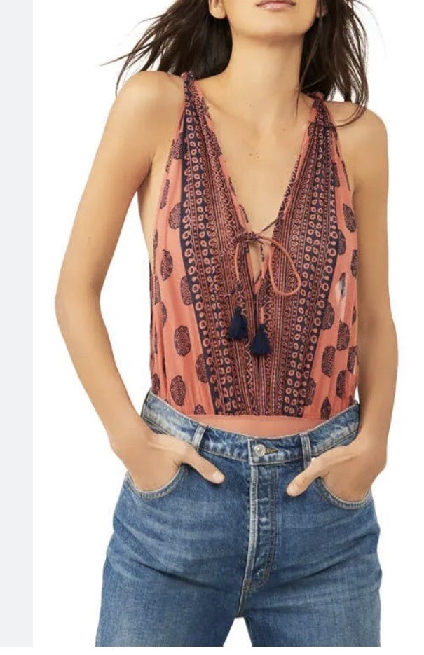 Free People Soul Of The Sun Bodysuit Boho Brick Combo Medium NWT* BD157
