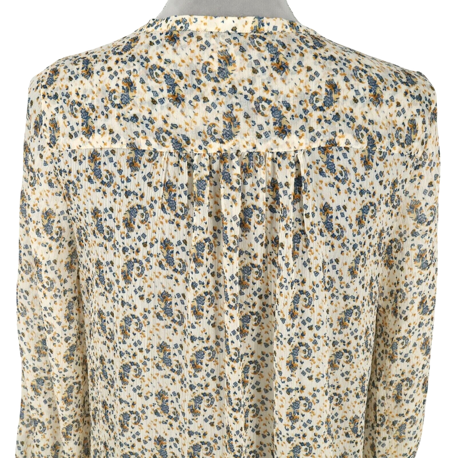Lucky Brand Top Womens Medium Beige Blue Floral Sheer Chiffon Blouse Whimsy