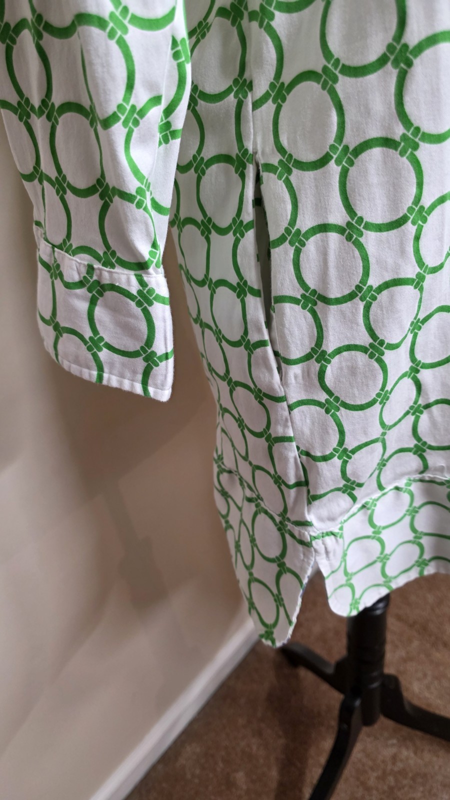 Tizzie Green Geometric Shift Dress Tunic Pockets 3/4 Sleeve Resort Artsy Retro M