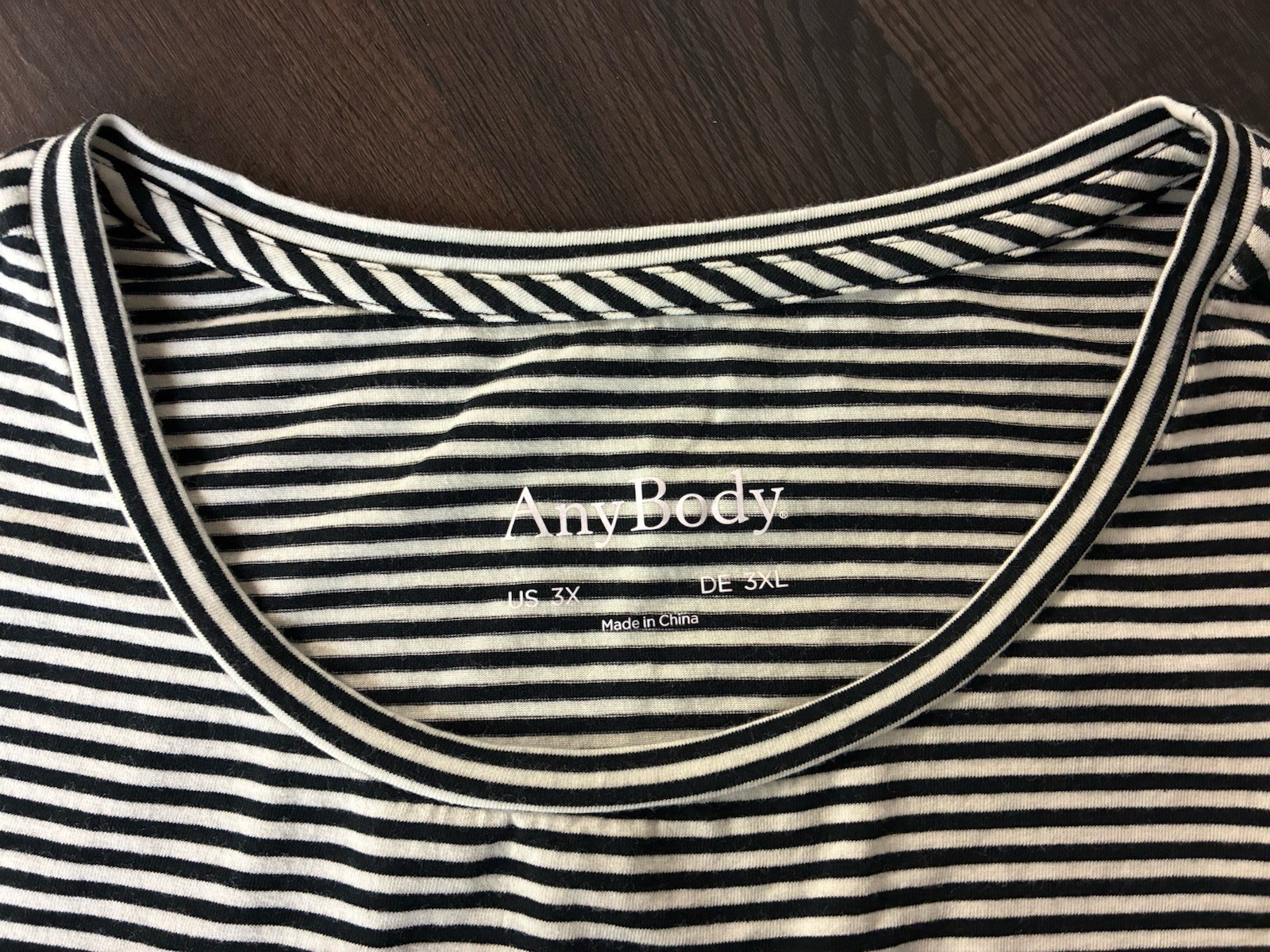 AnyBody Women’s 3X Black White Striped Long Sleeve Tie Hem Knit Top Plus Size