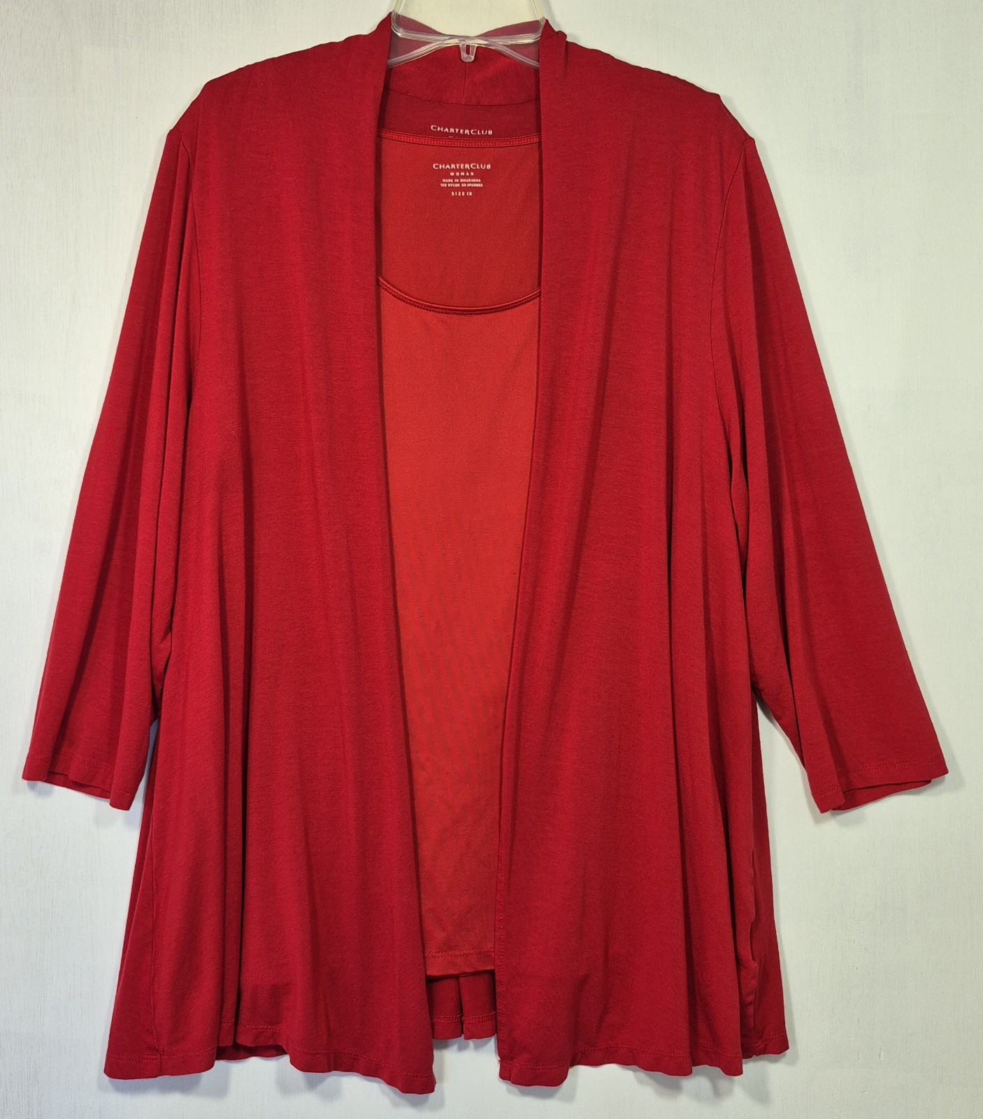 Charter Club Womens 2-Piece Cardigan Tank Set Size 1X Red Open Front. AE30