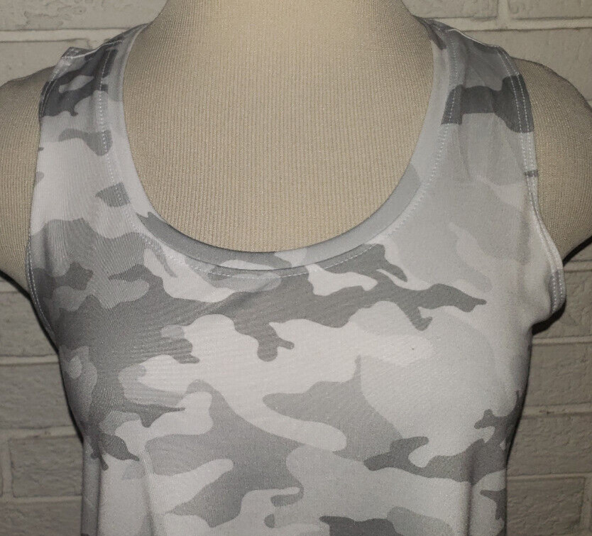 Women’s Athletic Works Gray White Camo Moisture Wick Racer Back Tank Top XS-3XL