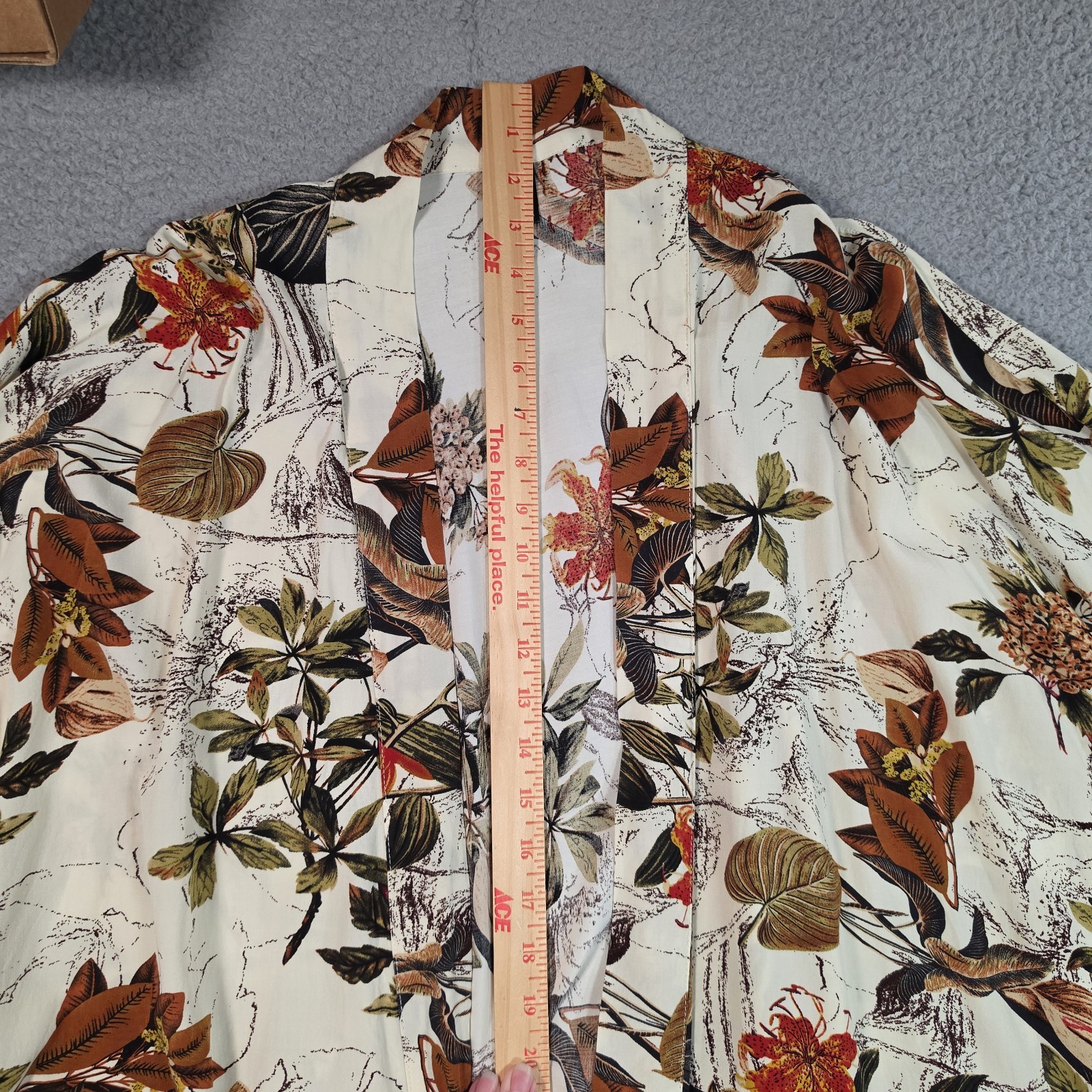 EMERY ROSE Boho Open Front Kimono Topper Womens PLUS 4XL Beige Brown Leaf Print