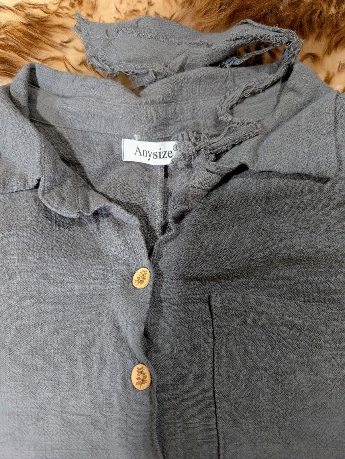 SM, Gray, Pure Flex Linen And Cotton Blouse With Pocket And Handmade Buttons.