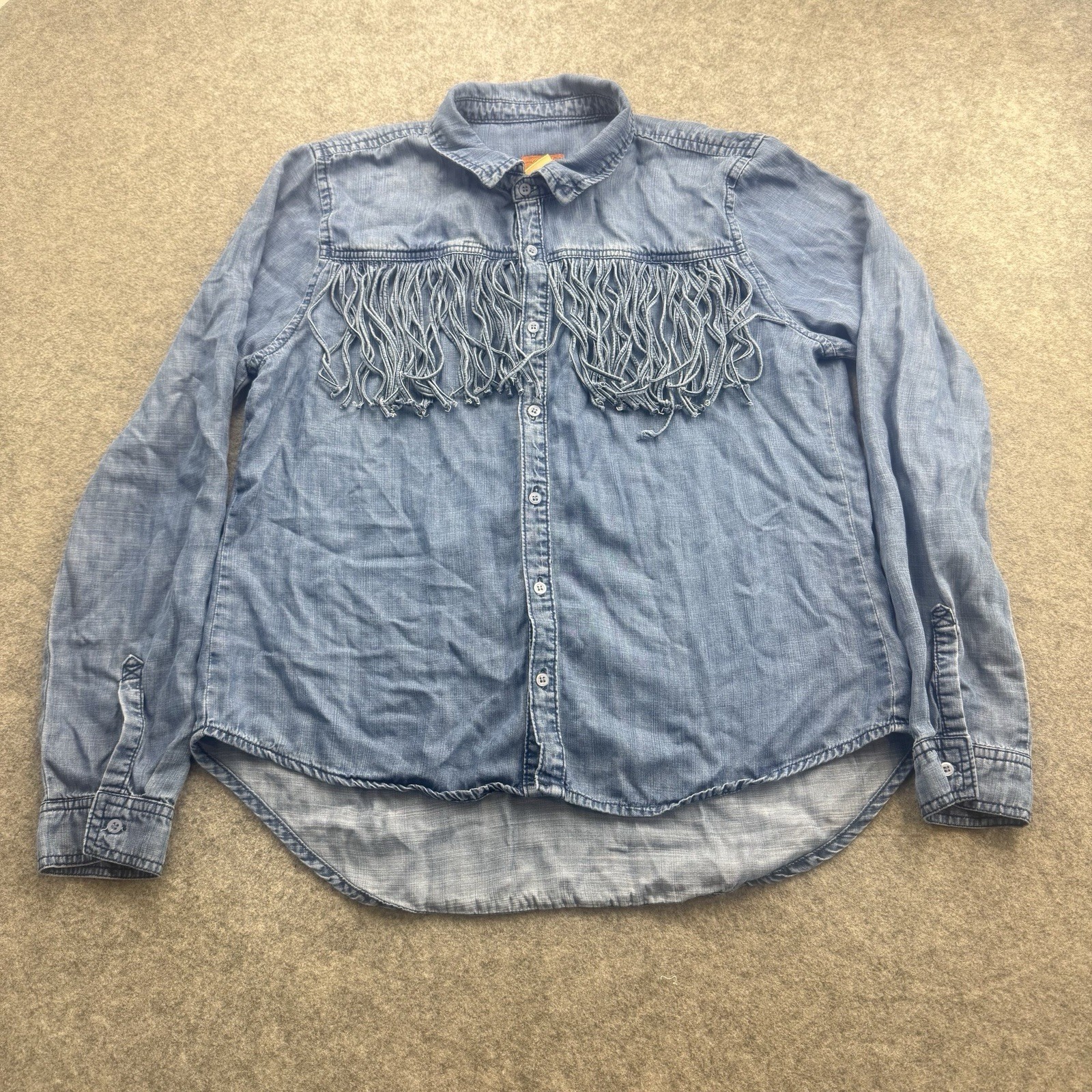 Scully Fringe Western Chambray Button Front Shirt Womens Large Blue