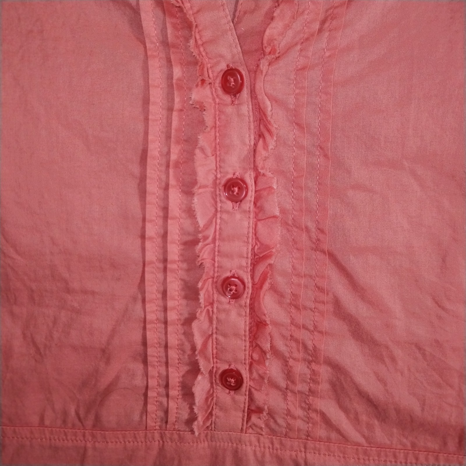 Marks Spencer Top Womens 18 Coral Pink Button Blouse Ruffle Pleated Puff Ruched