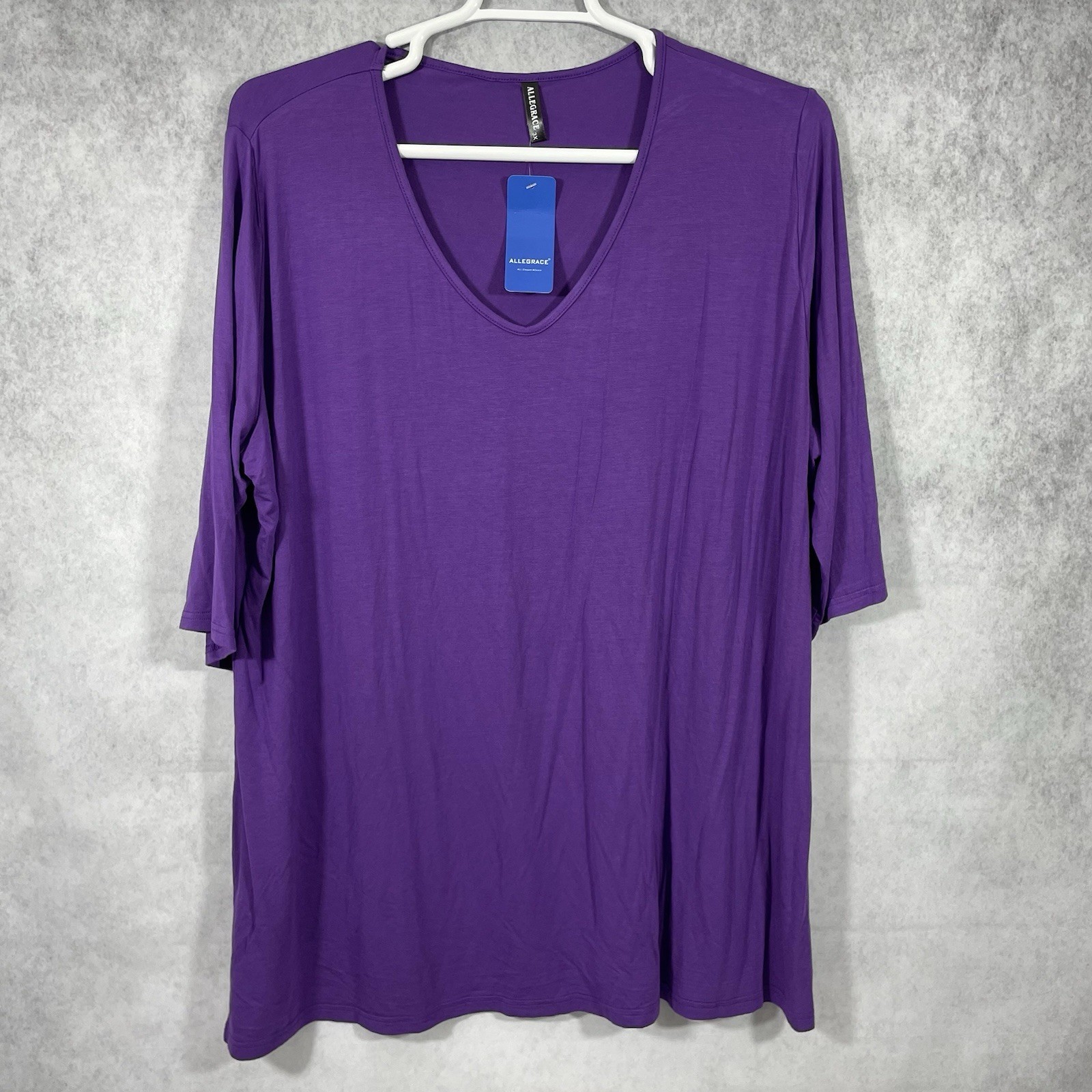 ALLEGRACE Top Blouse Womens Size 3X Purple Short Sleeves Solid