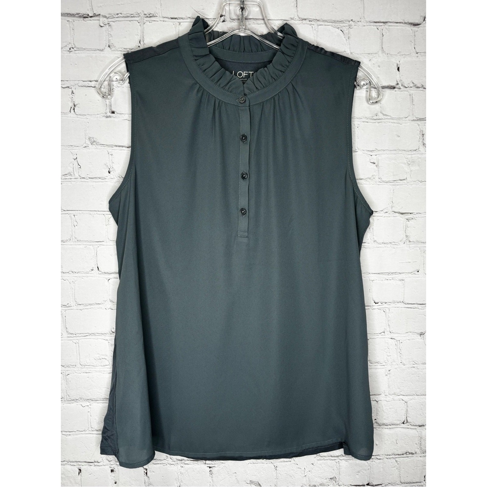LOFT Ruffled Mock Neck Sleeveless Top – Teal Blue