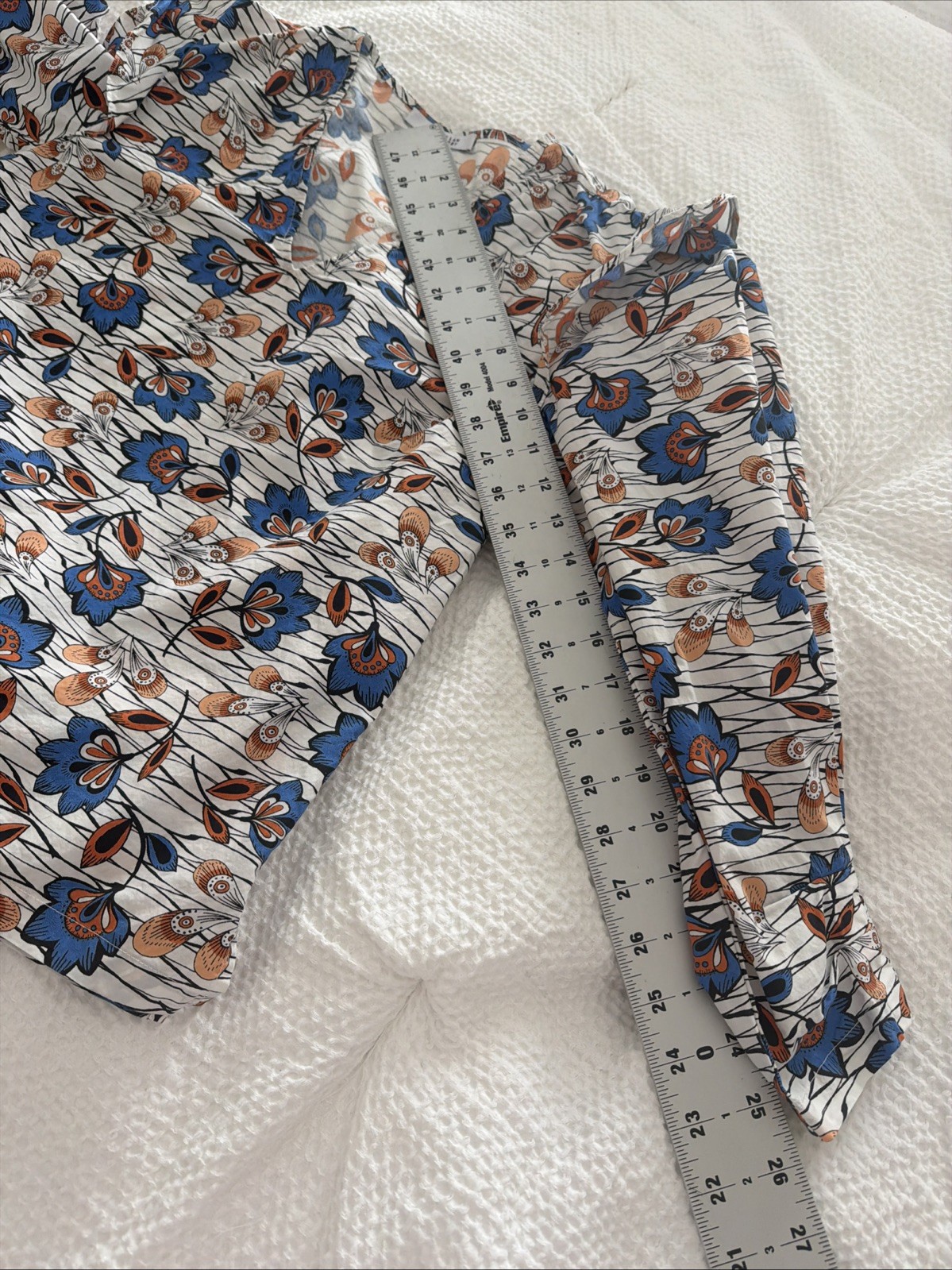Derek Lam 10 Crosby Oona Floral V-Neck Ruffle Blouse White Blue Size 2