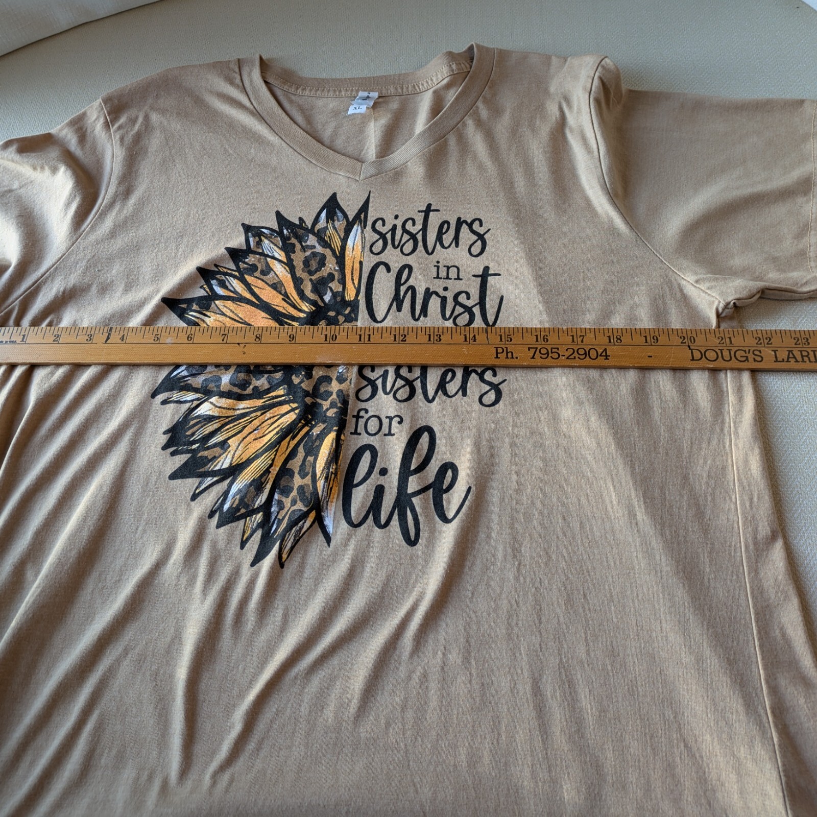 Apparel Religious Womens T-Shirt “Sisters in Christ are Sisters for Life” Tan XL