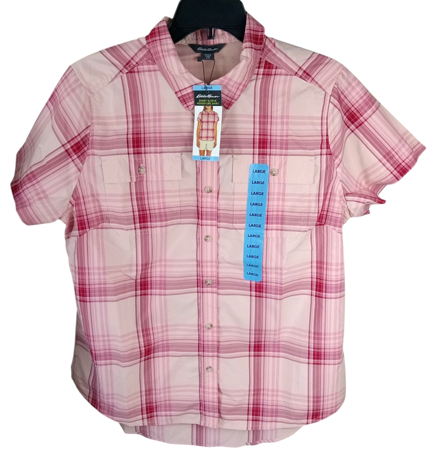 NWT Ladies EDDIE BAUER Short Sleeve Adventure Shirt UPF 50 Moisture Wicking L