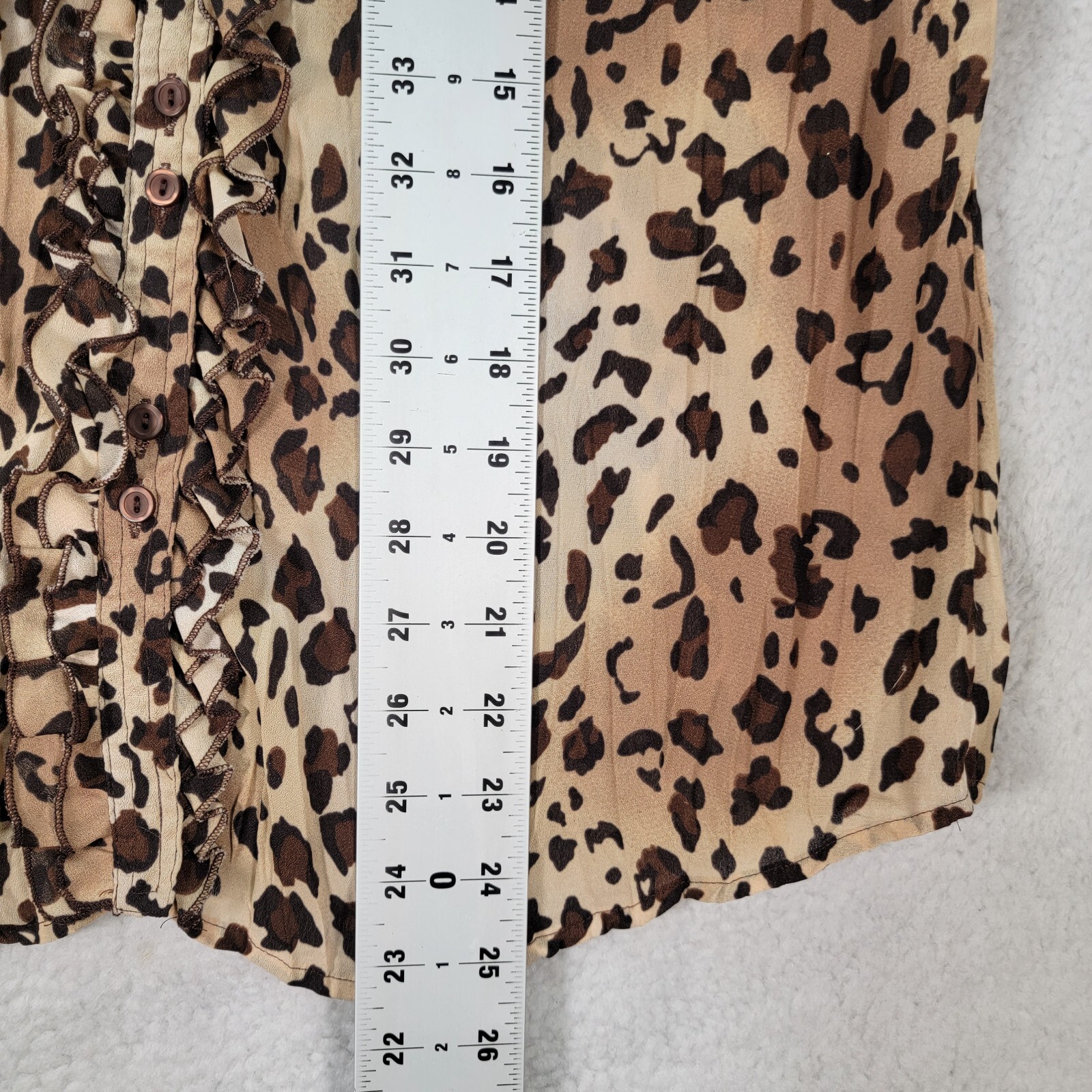 Vtg 90s Allison Taylor Womens Top Size L Brown Leopard Ruffled Unique Blouse
