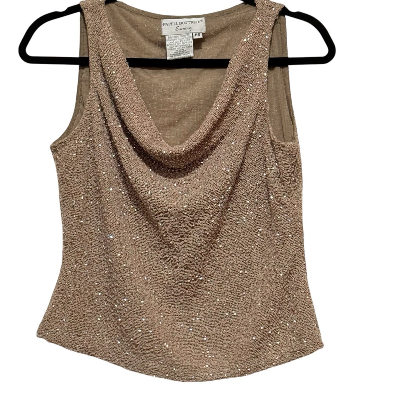 Papell Boutique Womens Petite Small Beaded Tan Cocktail Formal Sleeveless Blouse