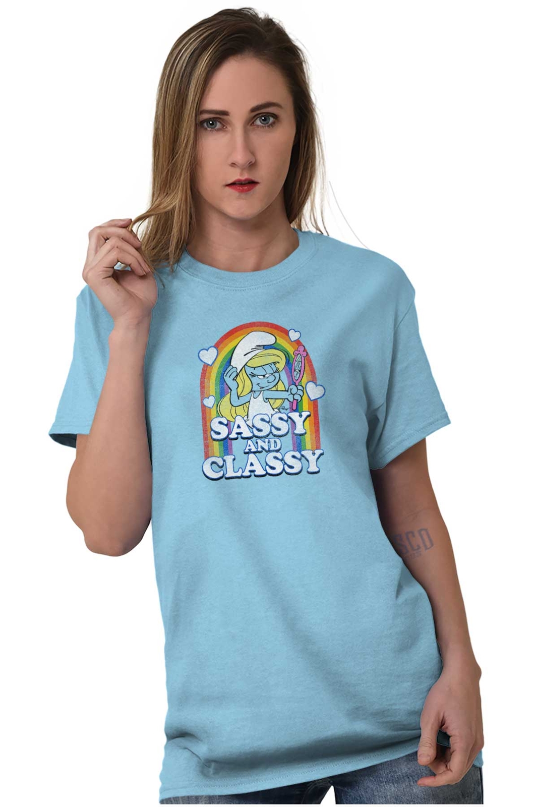 Smurfs Smurfette Sassy Classy Rainbow Cute Womens Graphic Crewneck T Shirt Tee