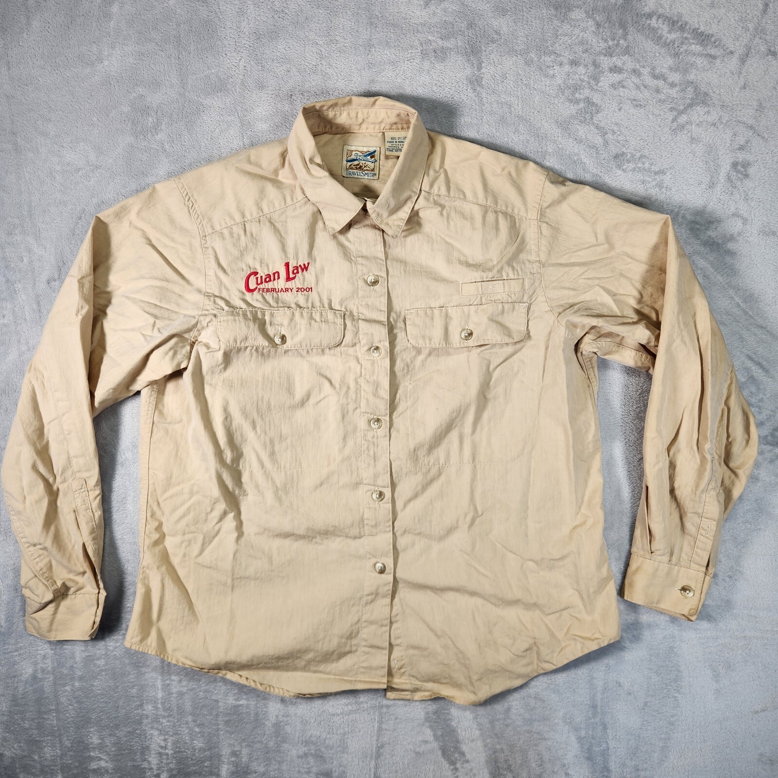 Travel Smith Shirt Womens Medium Beige Button Up Adventure Gorpcore Vented VTG
