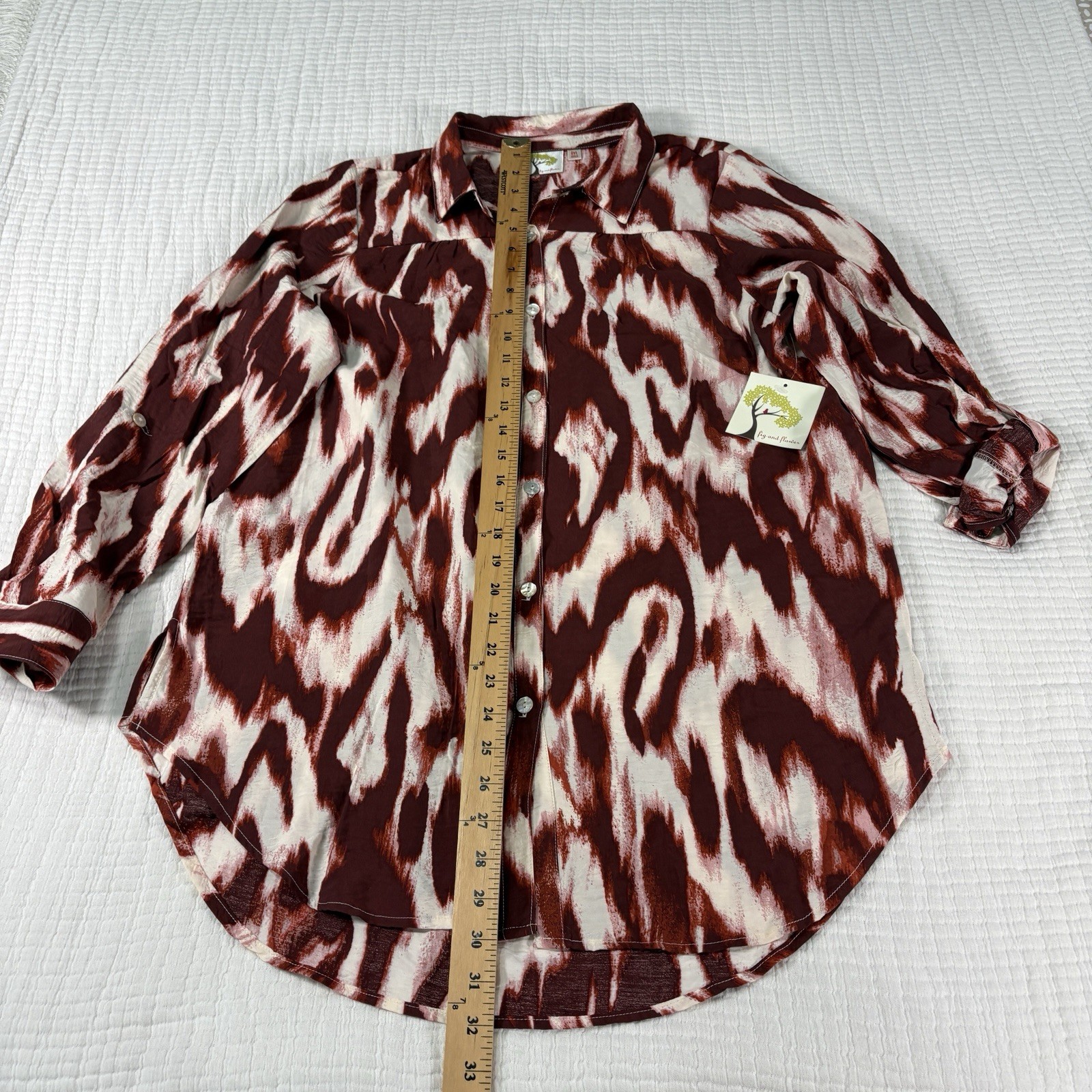 Fig And Flower Peasant Blouse Womens Medium Geometric Button Front Boho Relaxed