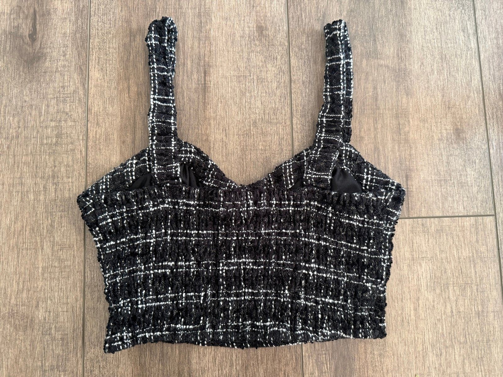 Japna Plaid Tweed Bouclé Bustier Crop Top Size Small