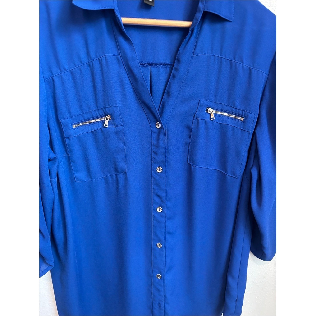 ALYX Royal Blue Button-Down Blouse with Zip Pockets