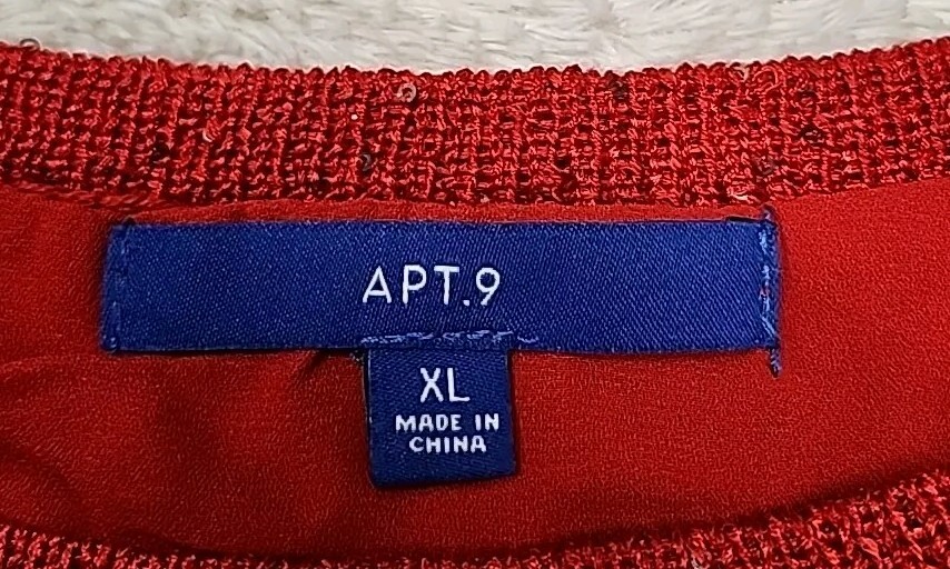 • Apt. 9 Long Sleeve Knit Sequence Lined Top Size XL Red Polyester Rayon Blend