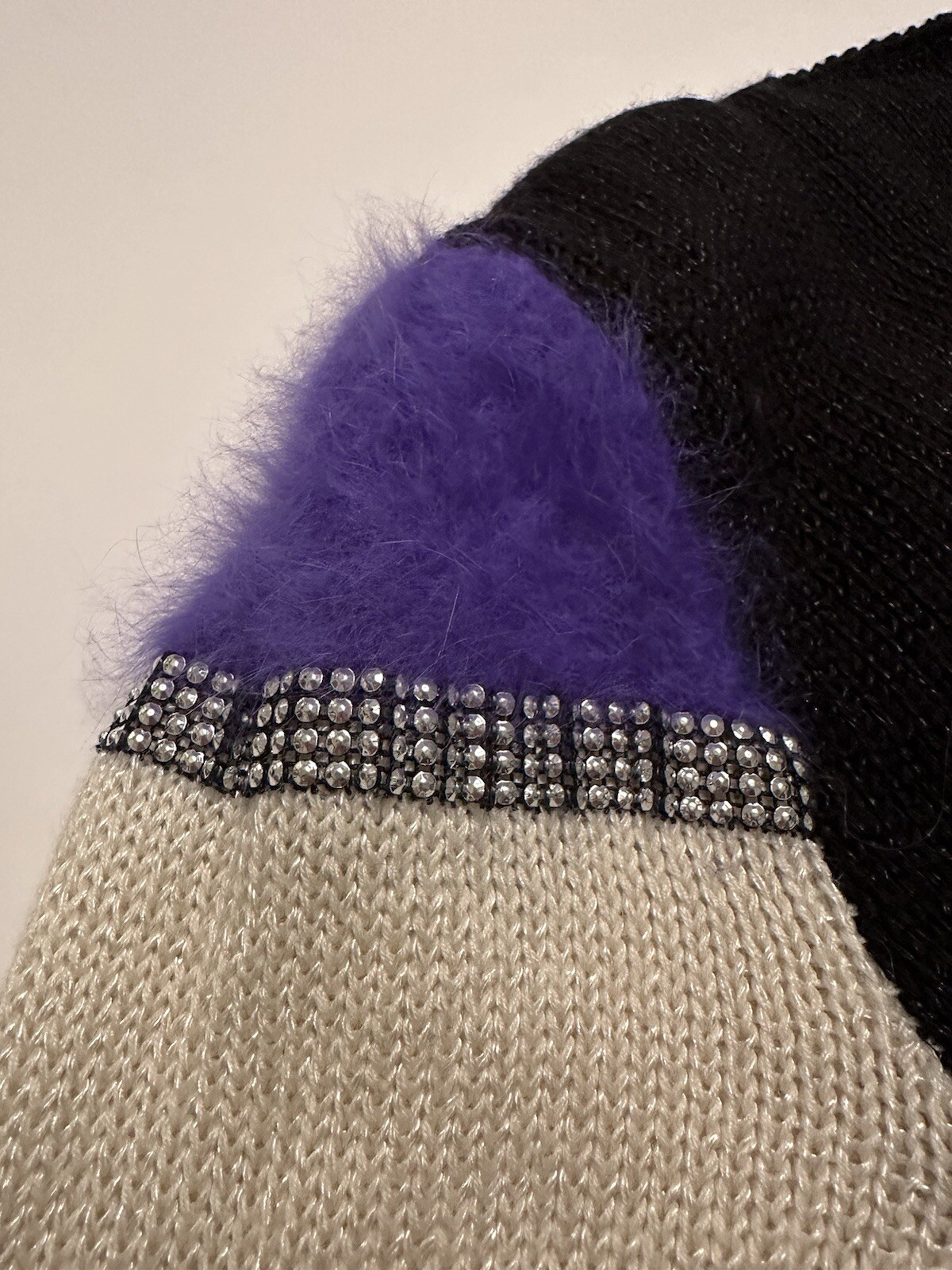 SPIRIT Wool Acrylic & Angora Sparkling Holiday Party Sweater Medium Purple Black