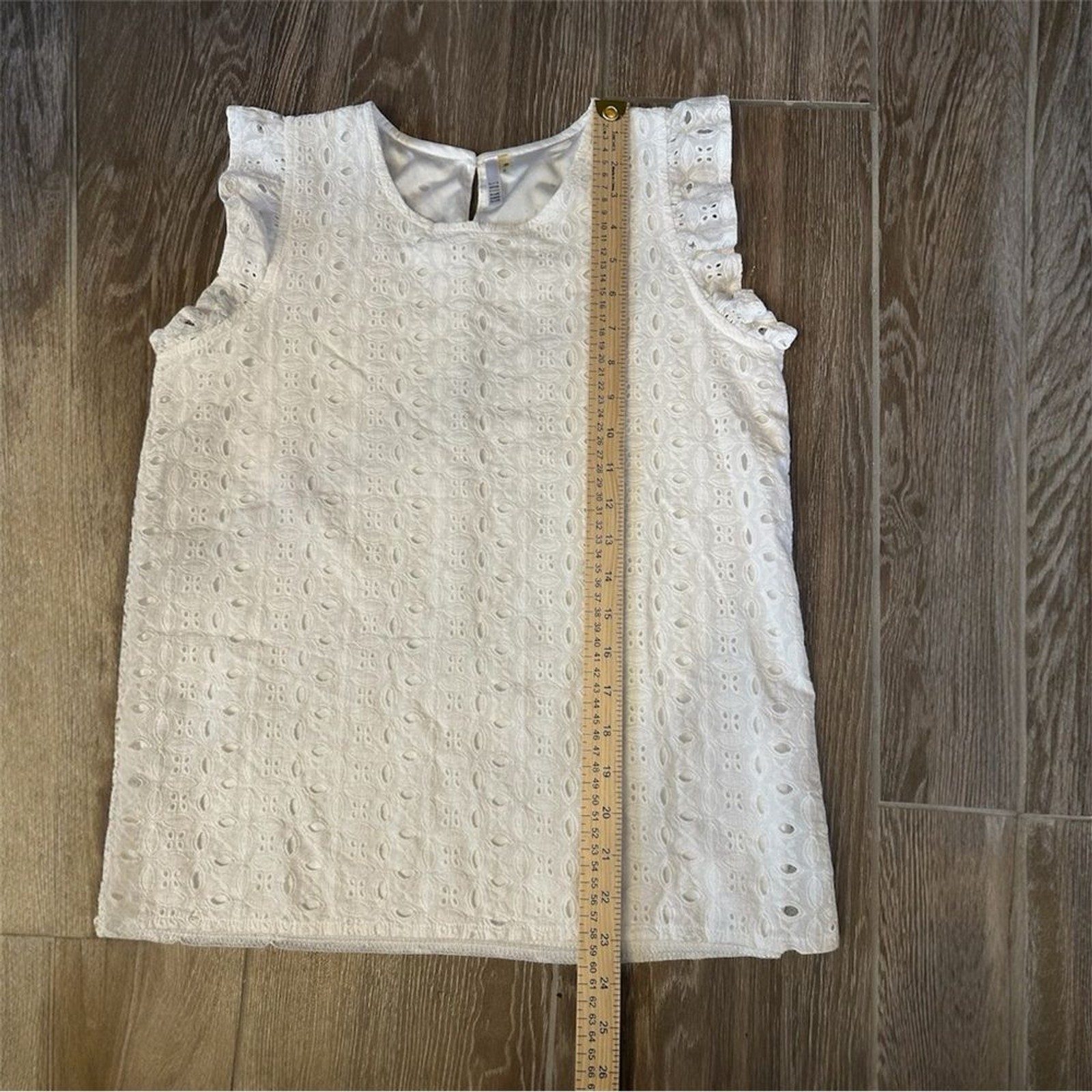 Kaktus White Eyelet Blouse, with flutter cap sleeves, S, Cottagecore Coastal