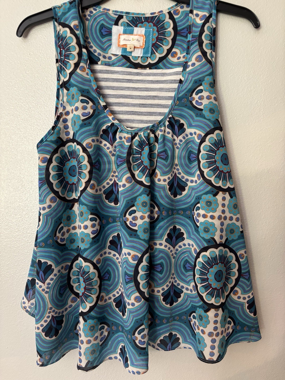 Meadow Rue Anthropologie Multicolor Tank Top Floral Print Stripe Blue Layered M