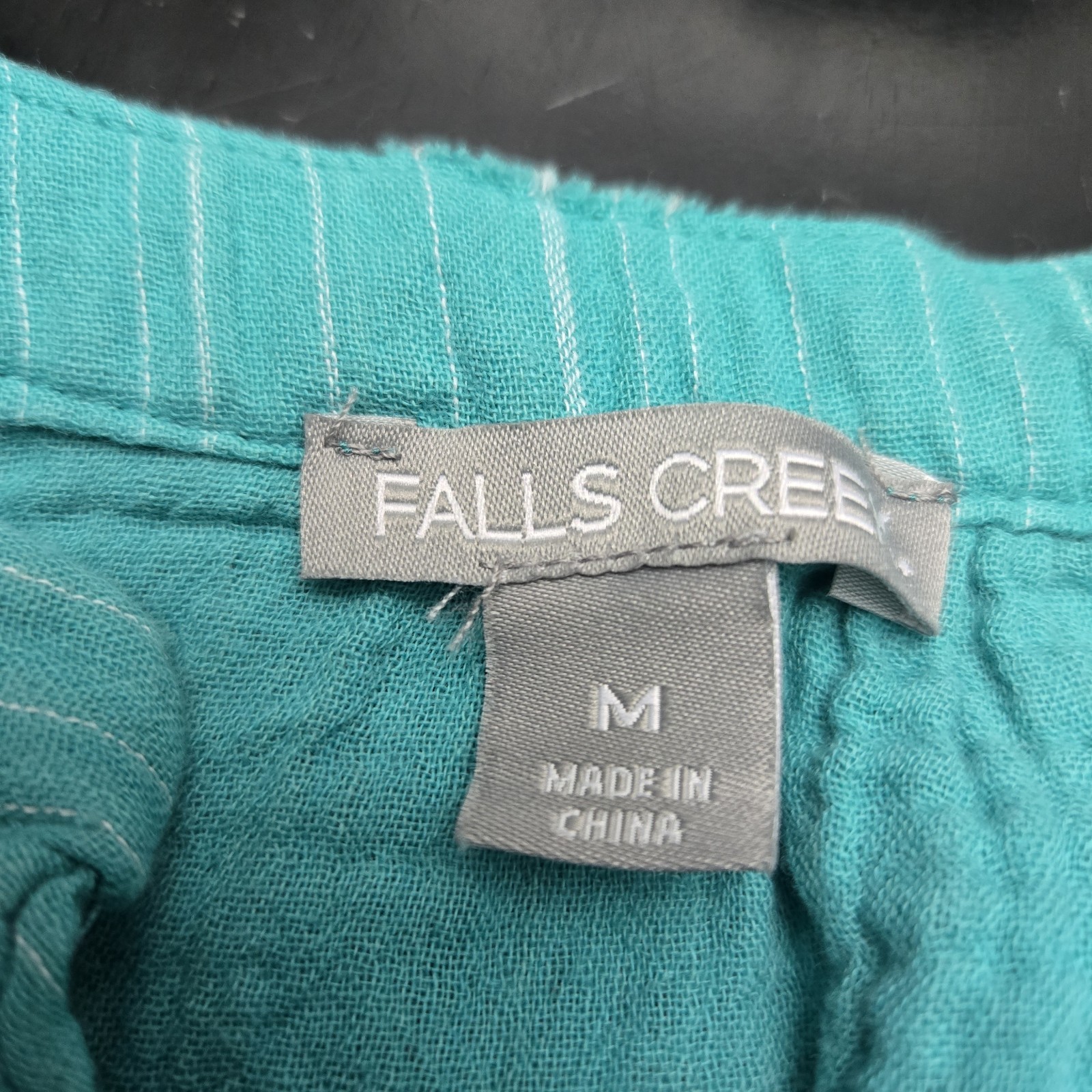 Falls Creek Striped Cotton Gauze Muslin Shirt Womens Medium Turquoise Coastal