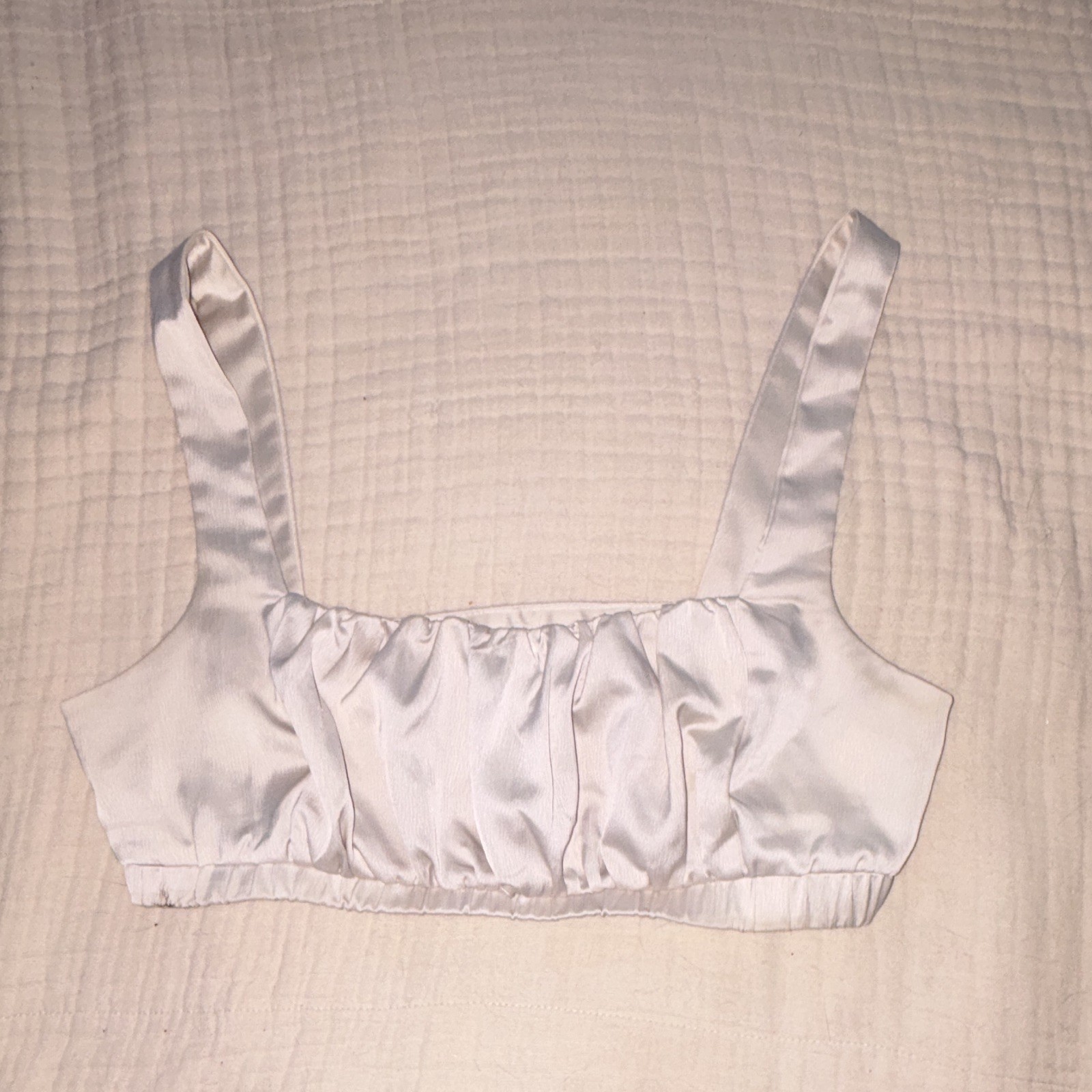 Nasty Gal Collection White Satin Bralette Bra Wireless Wide Strap Pullover S