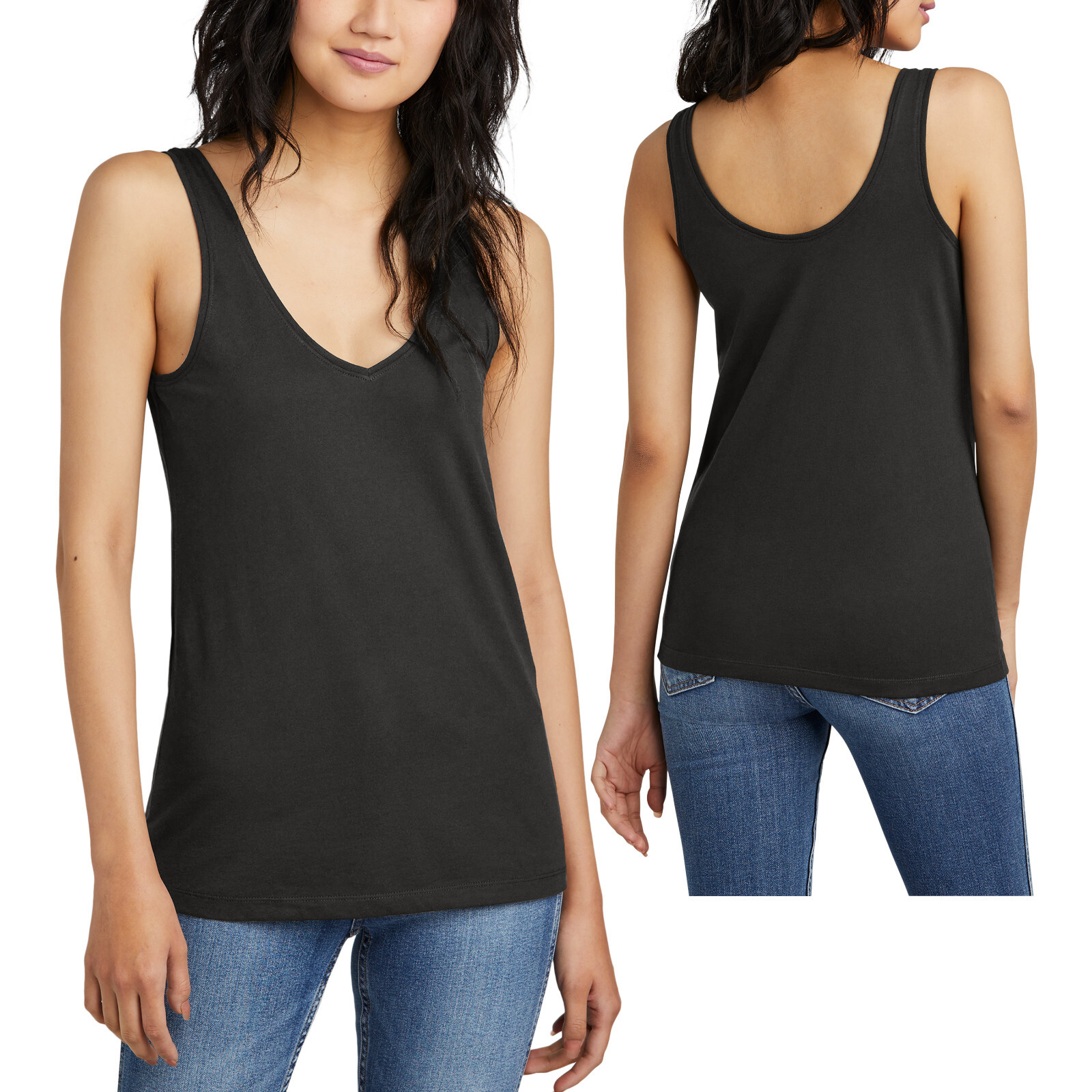 Womens Soft Blended Heather V-Neck Tank Scoop Back Detail Ladies Top XS-4XL NEW