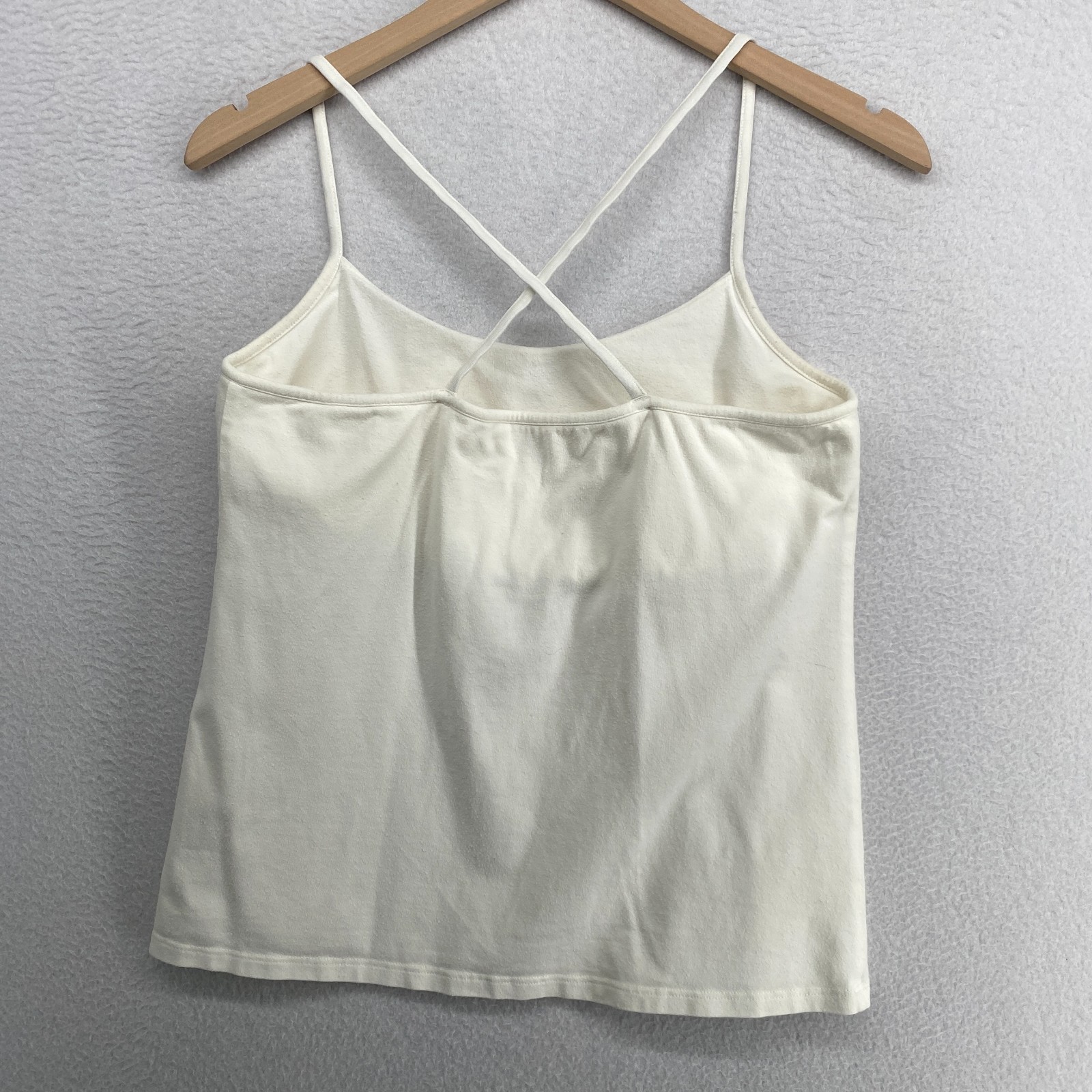 EILEEN FISHER Tank Top M Organic Cotton Jersey Cross Back Shelf Bra White USA
