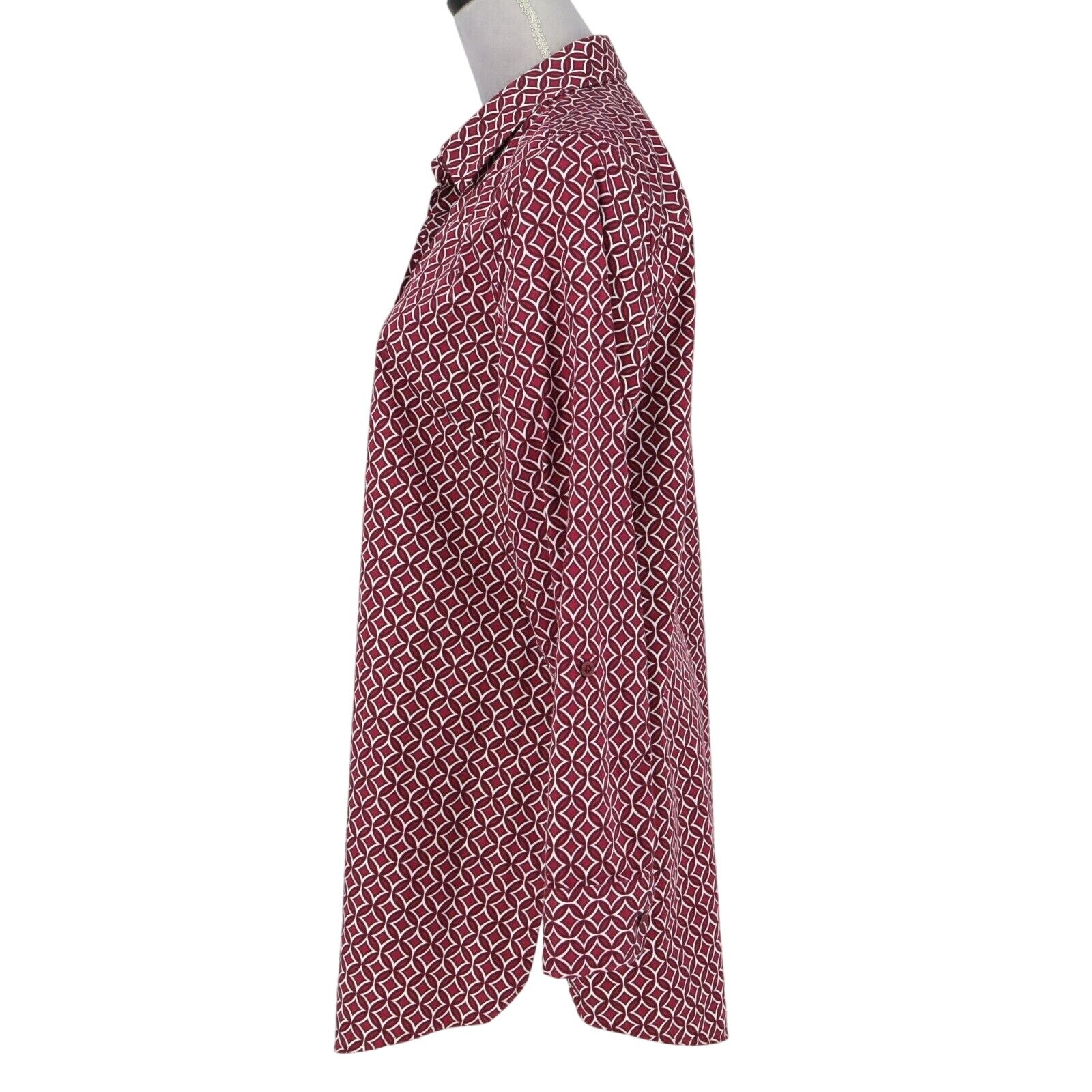 Chicos Top 1 Womens Medium 8 Burgundy White Wrinkle Resistant Blouse Career