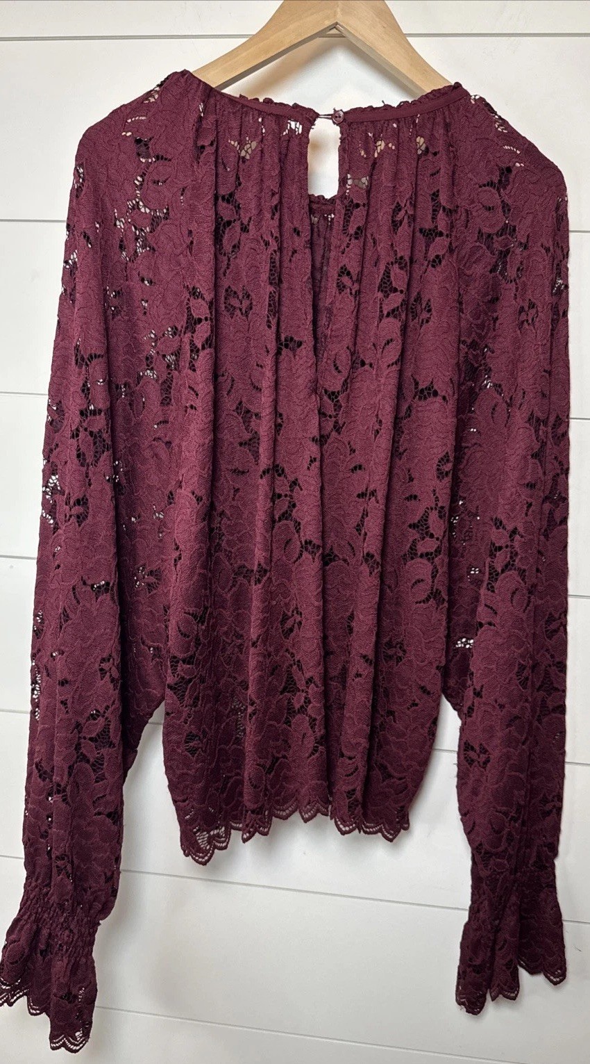 NWOT FREE PEOPLE Olivia Lace Top Sz XL Dolman Balloon Poet Sleeve Burgundy Red