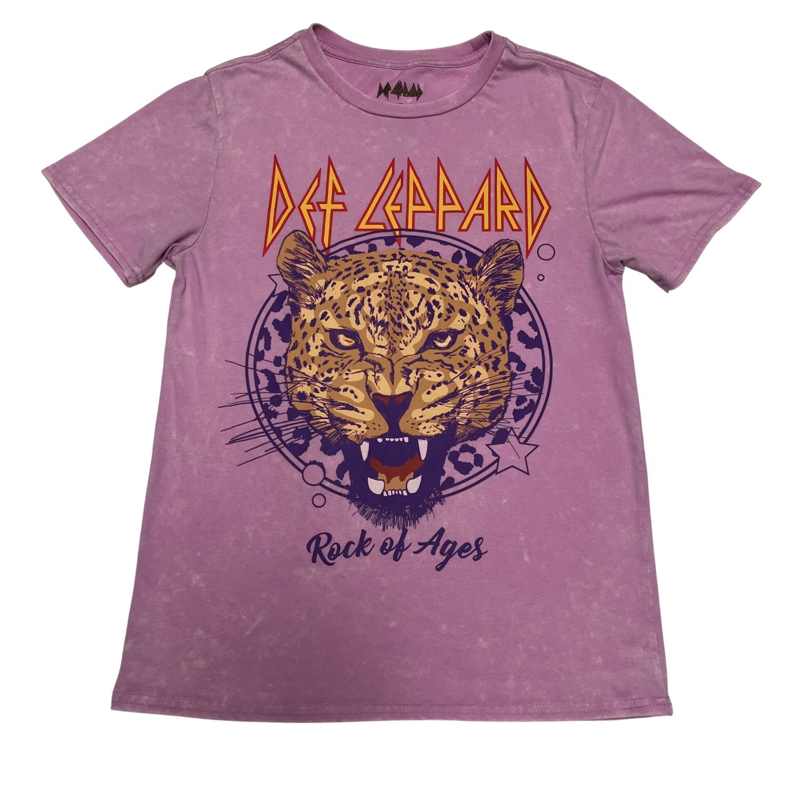 Def Leppard Rock of Ages Graphic Tee Purple Mineral Wash Small Leopard Print