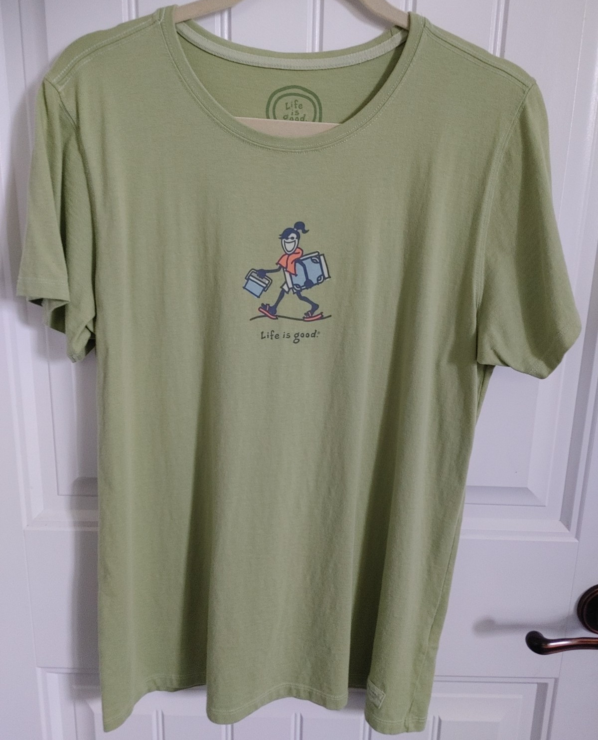 Life is Good Women’s Green Graphic Print Crew Neck Short Sleeve Tee L Cotton