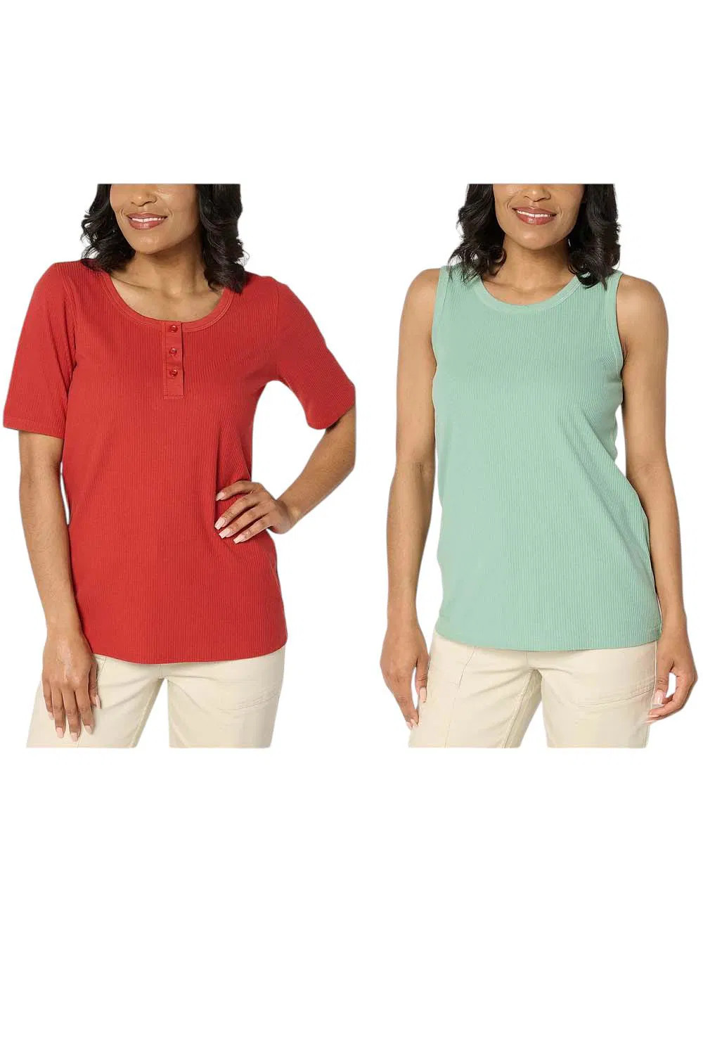 LOGO Principles Women’s 2 Pack Rib Henley & Tank Amber/Feldspar