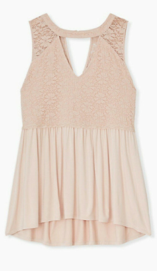 NWT Torrid Plus Sizes 3X or 4X Super Soft & Lace Pale Pink Babydoll Tank
