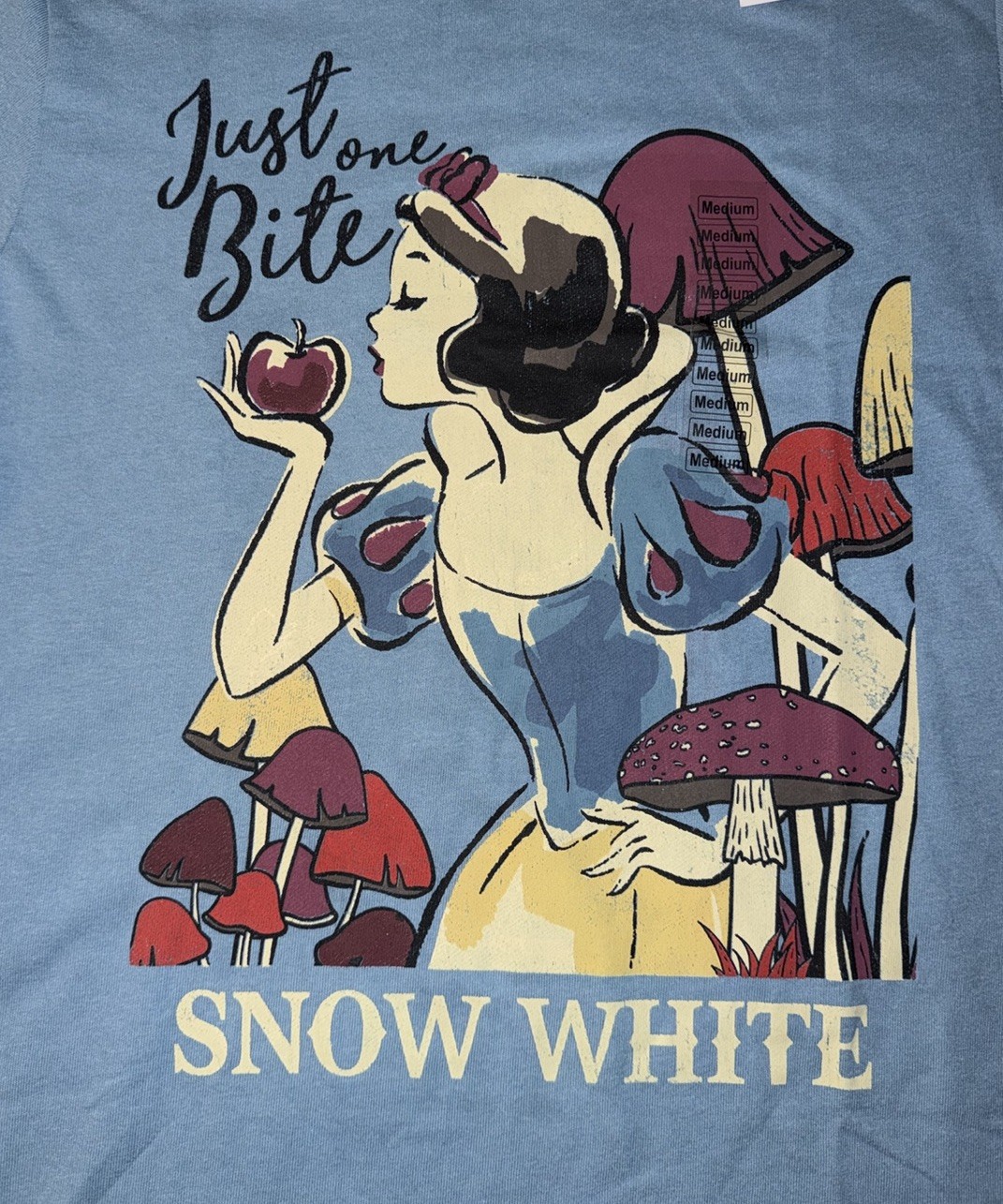 Disney Princess Snow White “Just One Bite” Graphic T Shirt Blue Sz Medium Womens