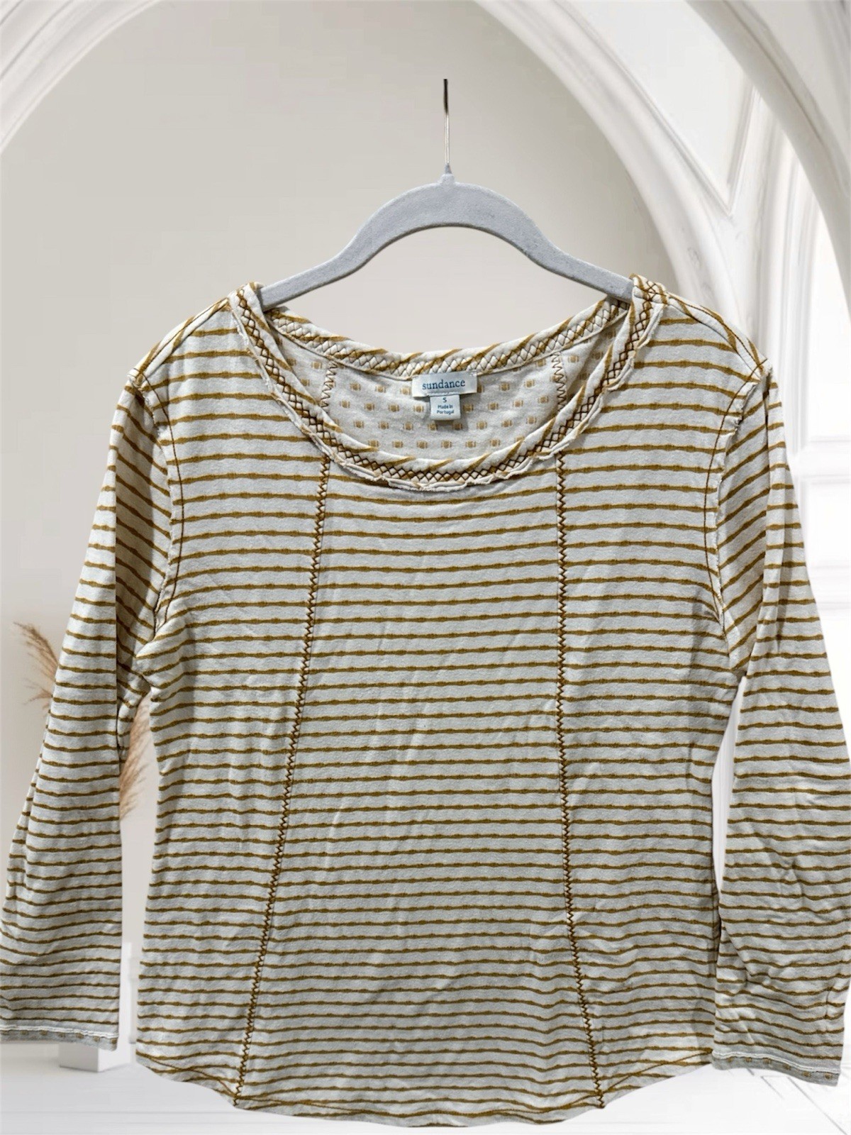 Sundance Peninsula Tee Size SMALL Mustard Yellow Stripe Long Sleeve Top Shirt