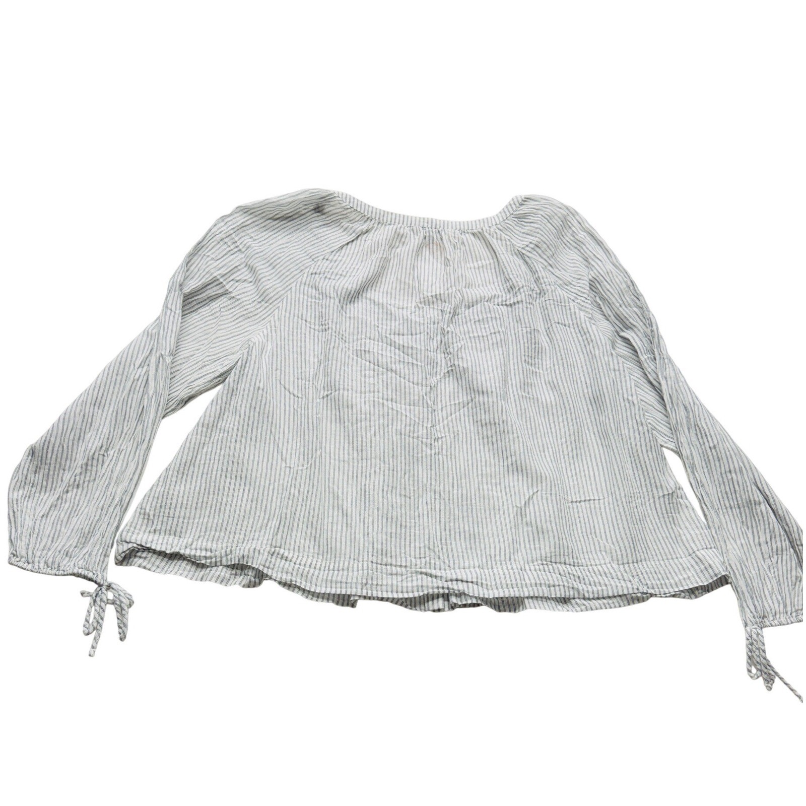 American Eagle Striped Tie Cuff Button Up Blouse Womens Large Blue White