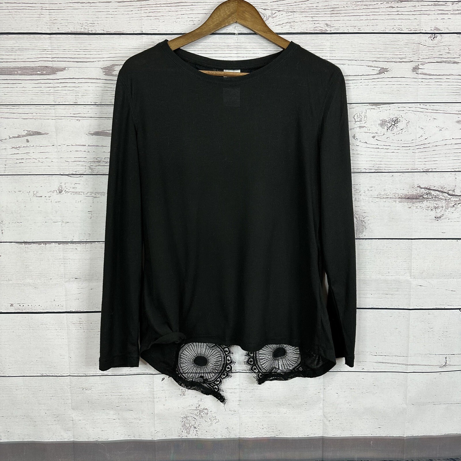 Wrangler Rock 47 Womens Top Shirt Large Black Lace Cowgirl Femme Rodeo