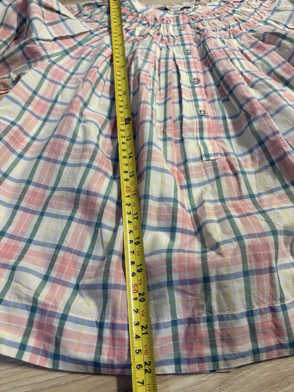 Boden UK 10 Smocking Detail Blouse multi-color checked 100% Cotton
