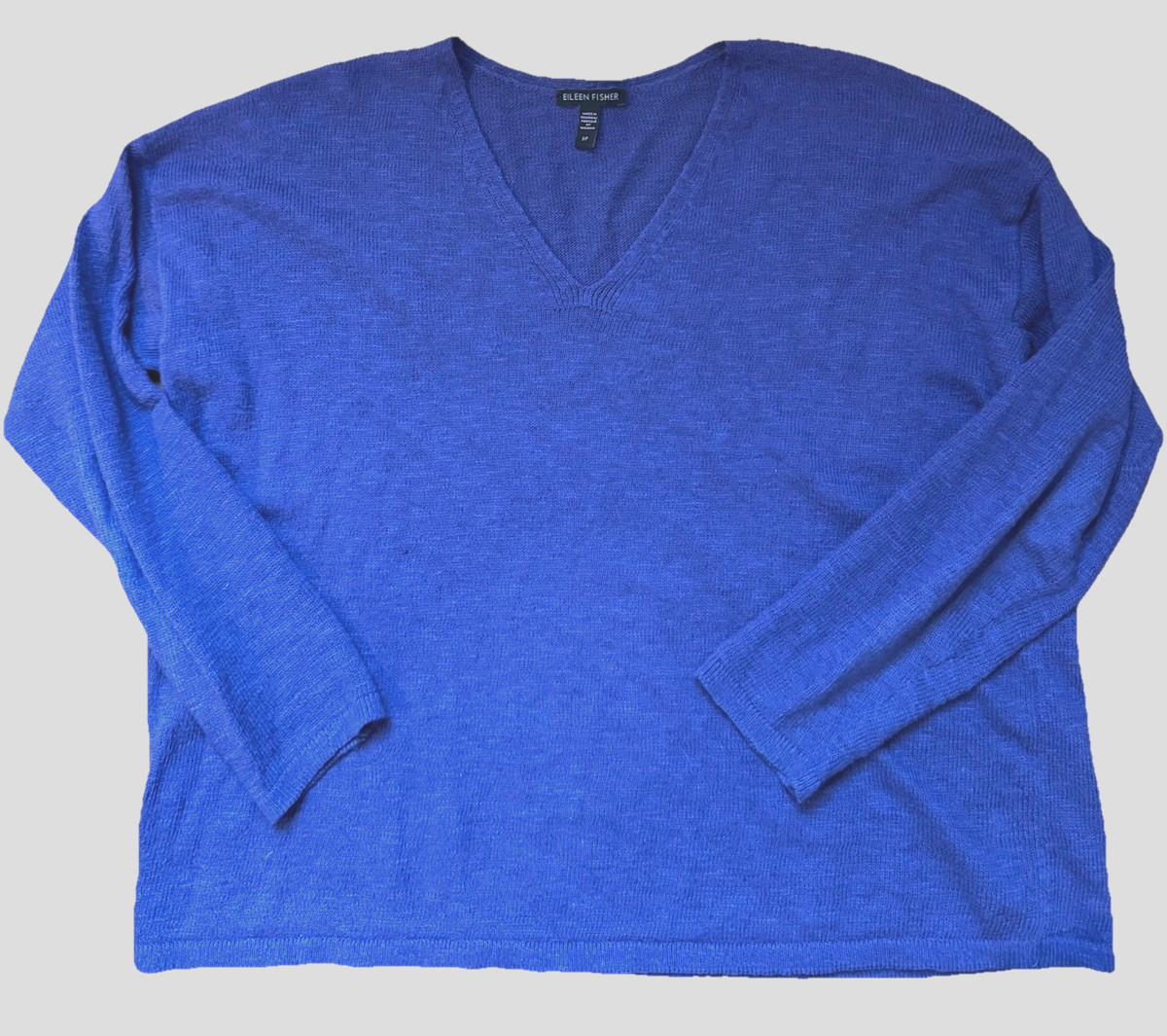 Eileen Fisher Sz S Organic Cotton linen V-Neck Top periwinkle purple Bin-O