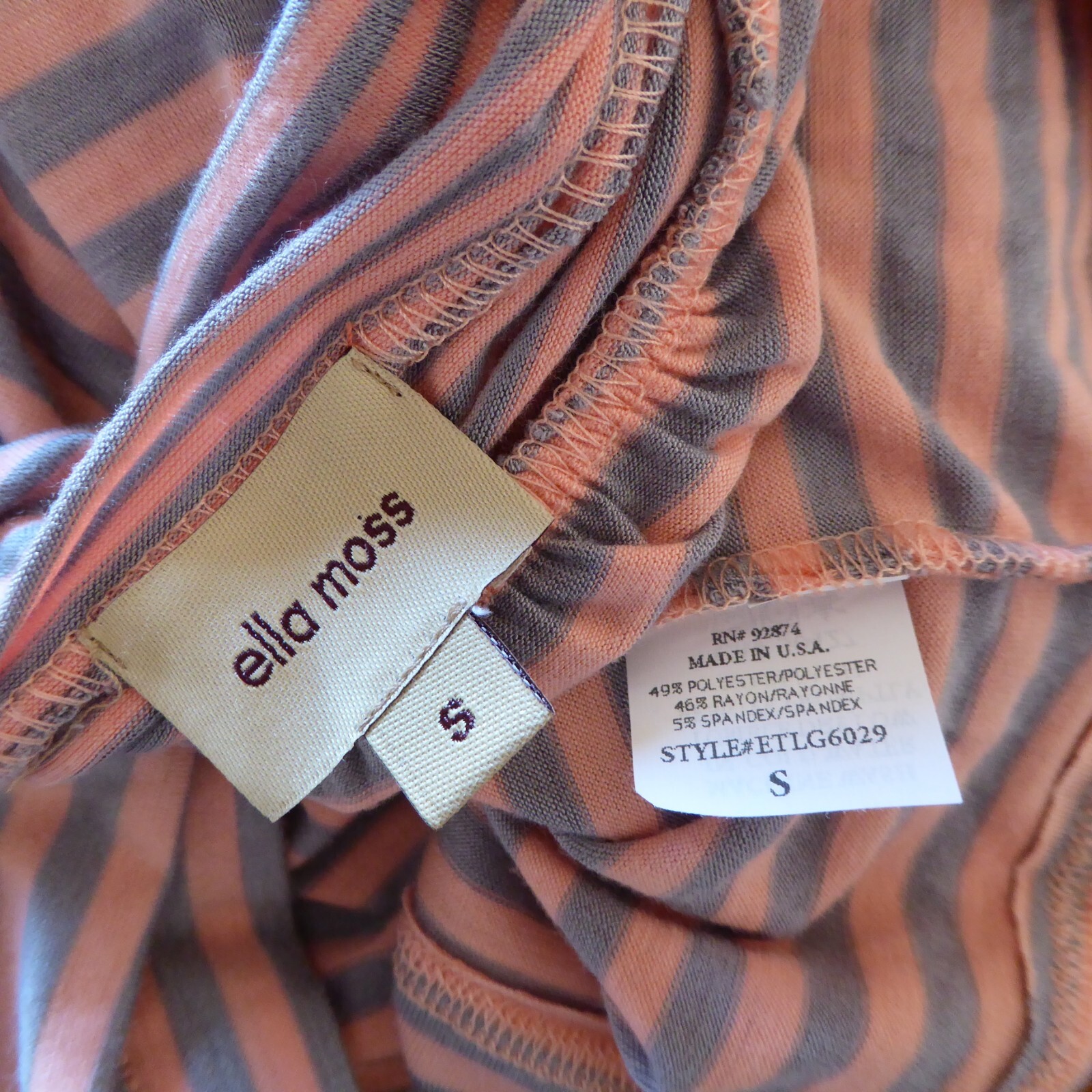 Ella Moss Anthropologie Baby Pink Gray Stripe V-neck Relax Fit Soft Tunic Top S