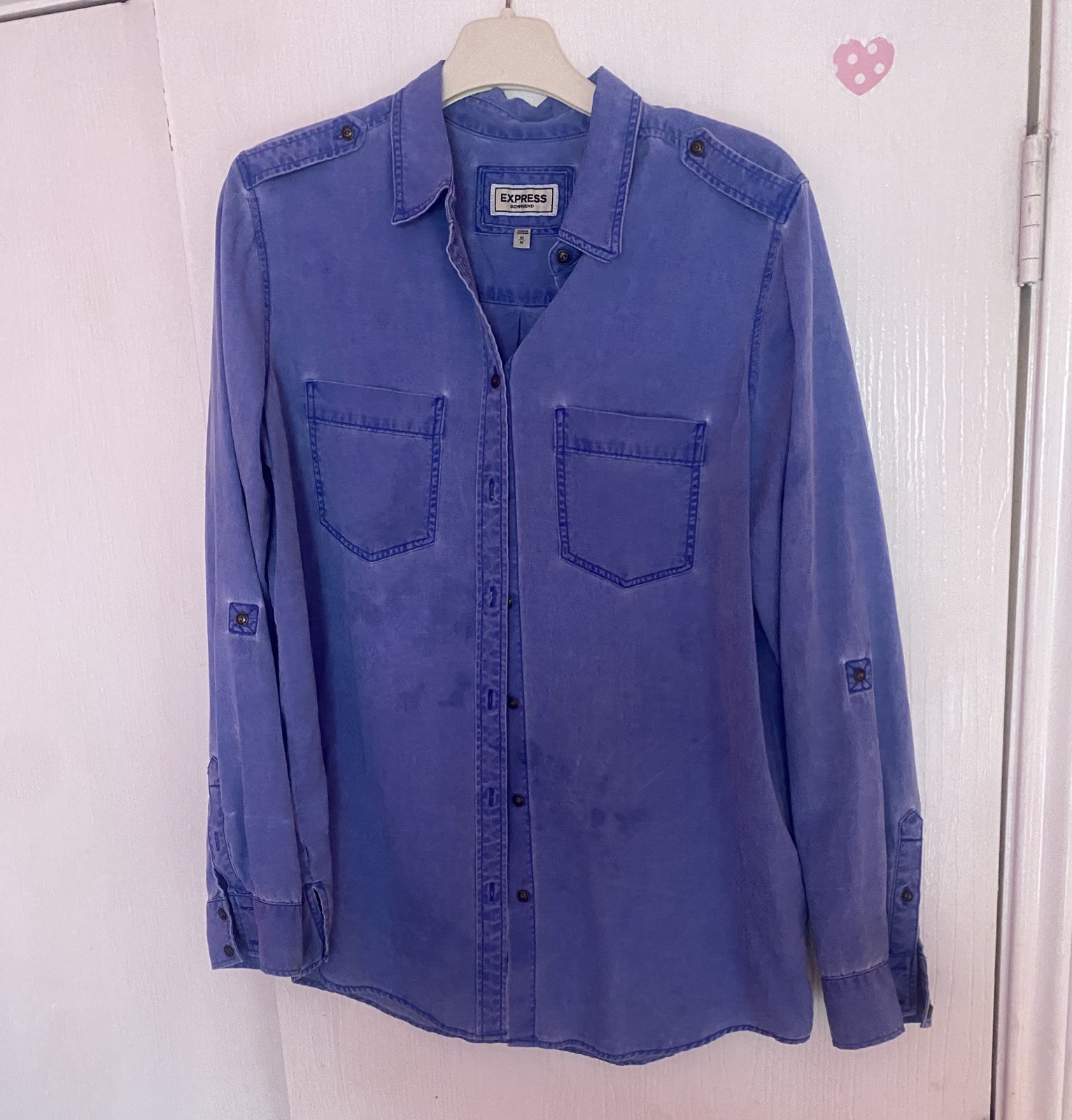 Express Boyfriend Chambray M Denim Shirt Womens Button Down Blue