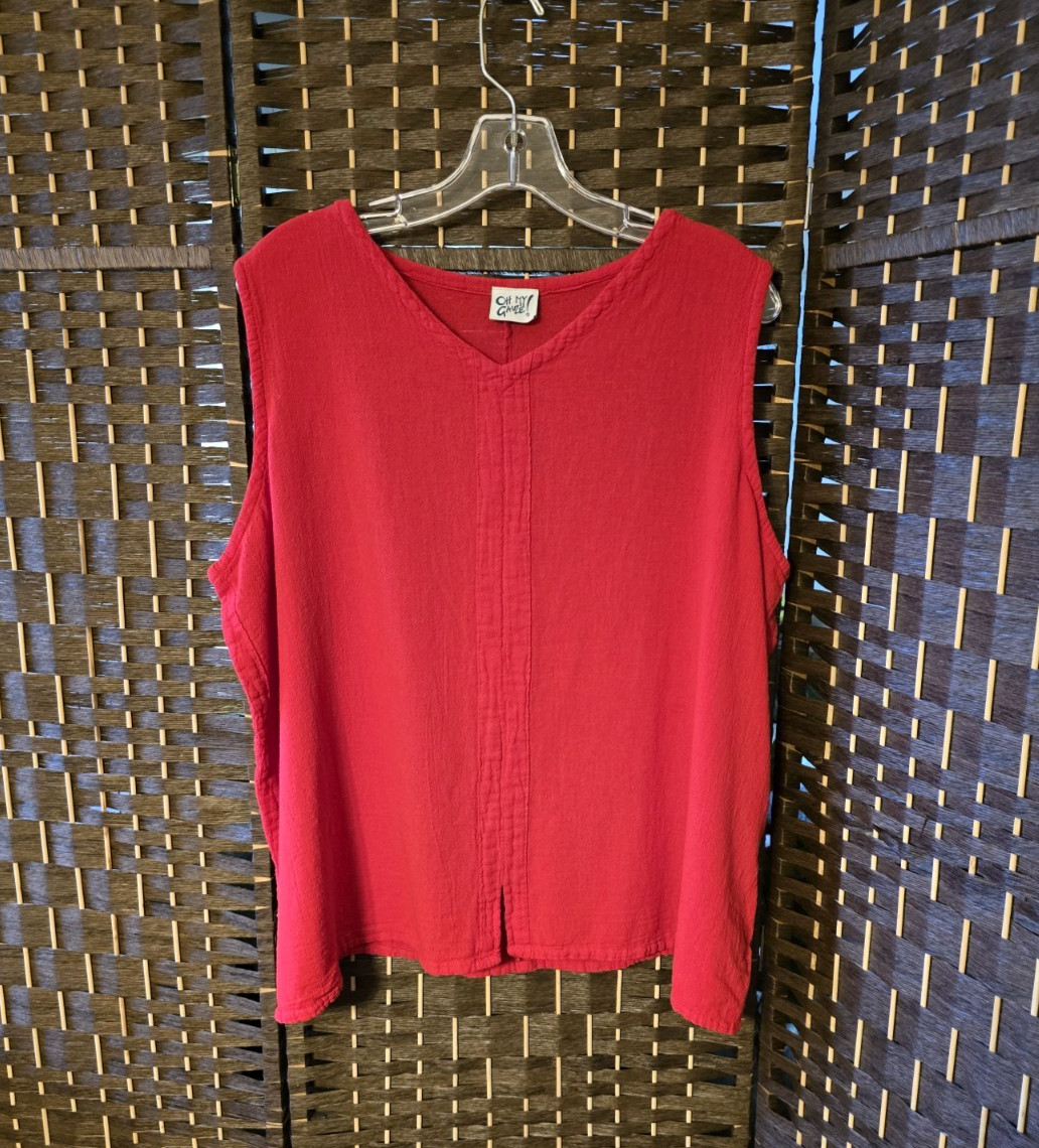 Oh My Gauze Red Tank Top XXL Sz 3 Plus 100% Cotton Lagenlook Breezy Vintage Chic