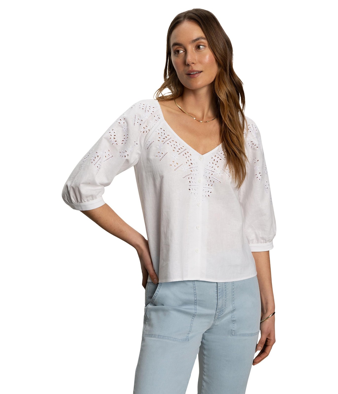 Sanctuary Fallen Blooms Linen Blouse Pull-on Style White XS (US 2) One Size