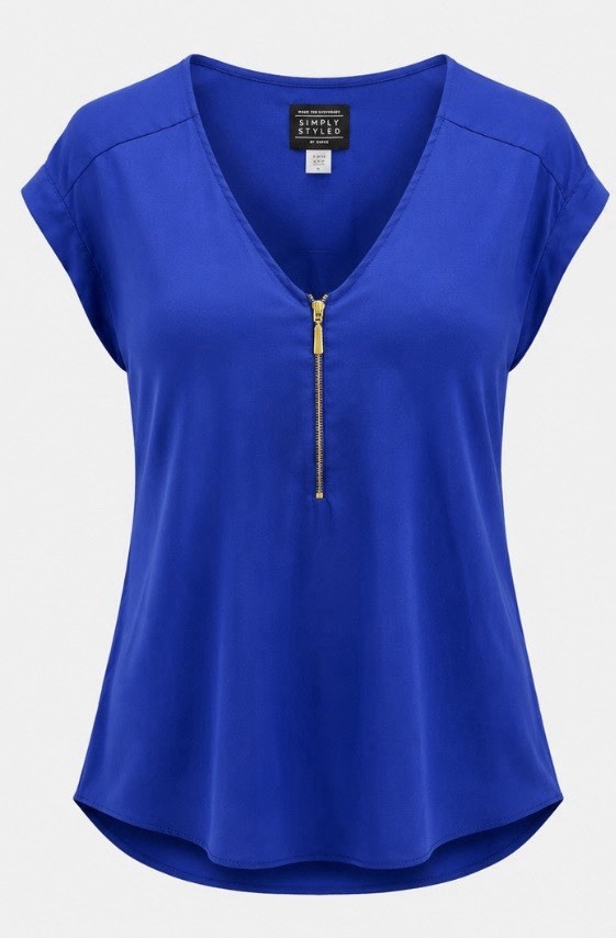 Women’s Royal Blue Zip Simply Styled Dress Shirt Top M
