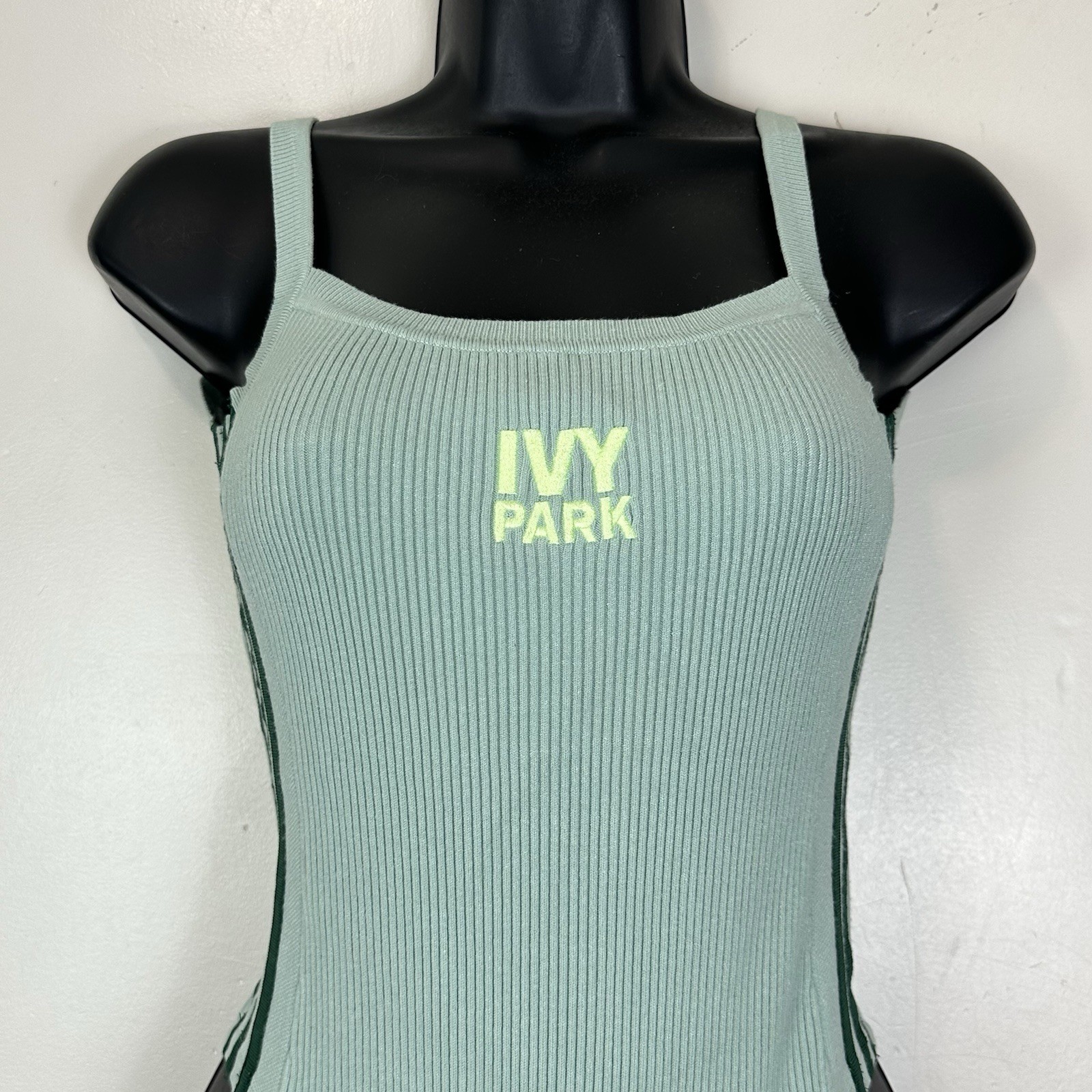 Adidas x Ivy Park Ribbed Bodysuit S Green Tint Neon Logo Y2K Sporty Beyonce Rare