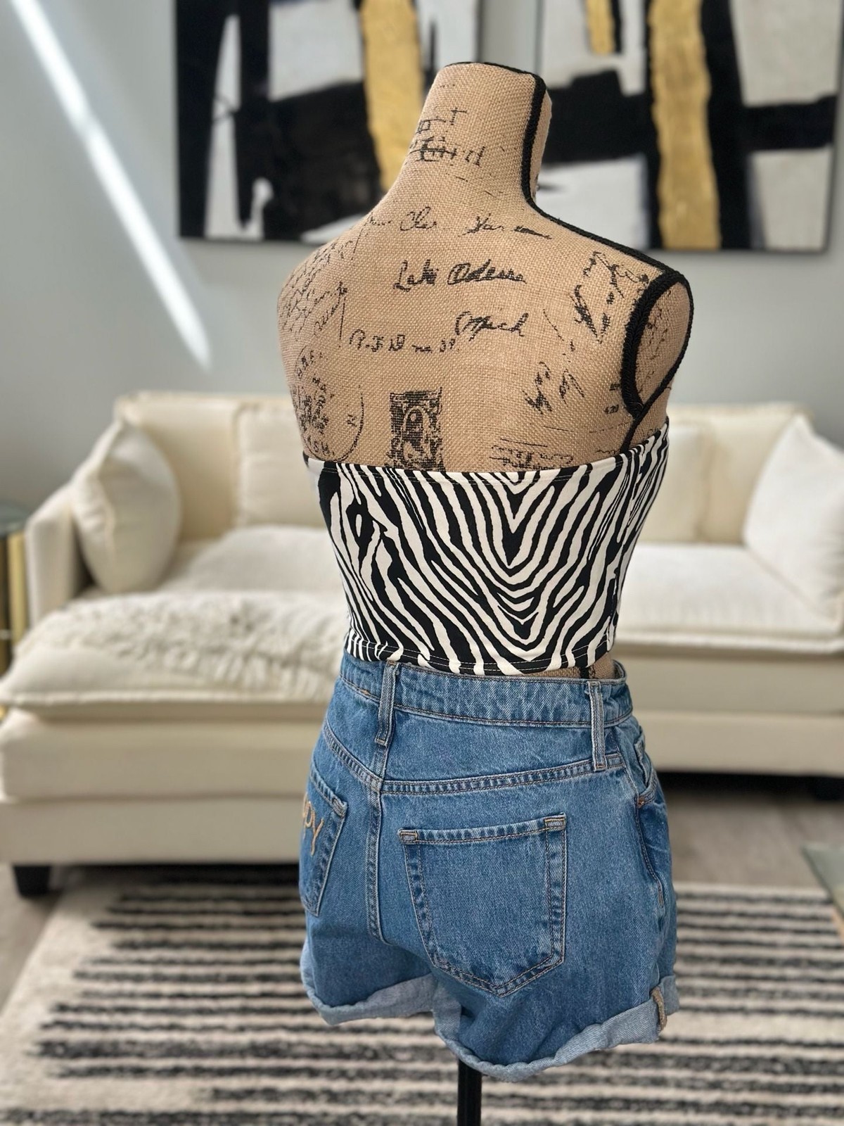 Zebra Print Graphic Strapless Tube Top