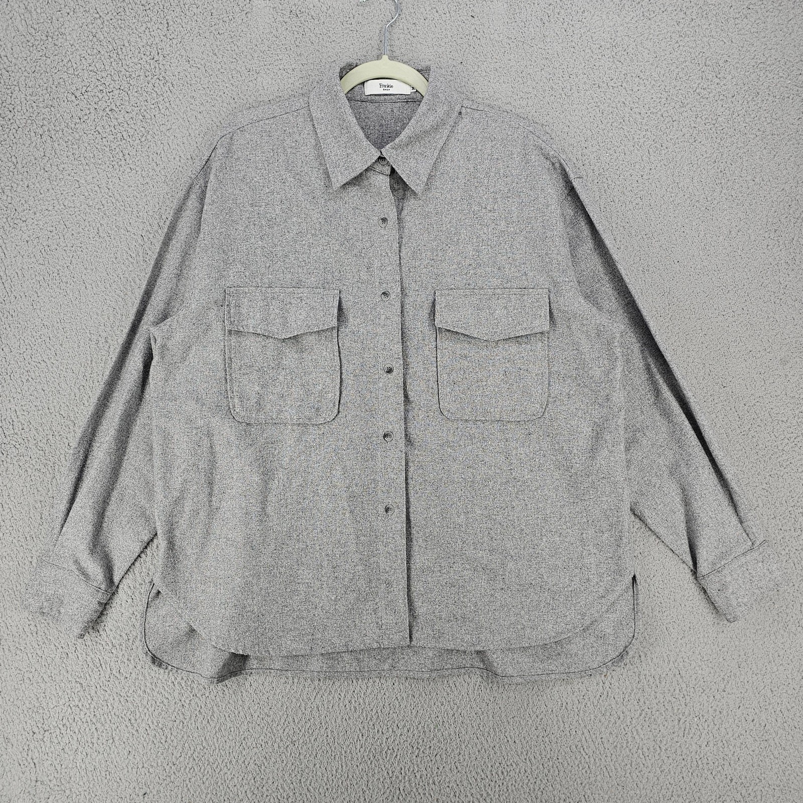 Frankie Shop Shirt Womens M/L Gray Wool Blend Flannel Button Up Oversized